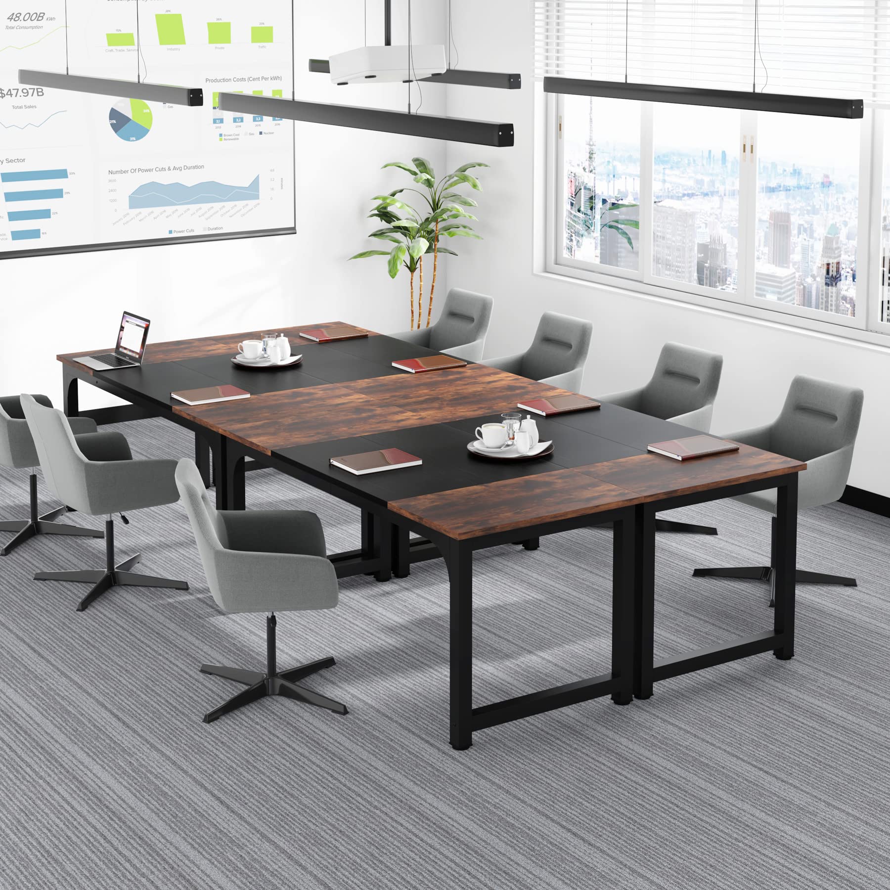63” Executive Desk, Large Office Computer Desk with Thicken Frame, Modern Simple Workstation Business Furniture for Home Office, Rustic Brown/Black