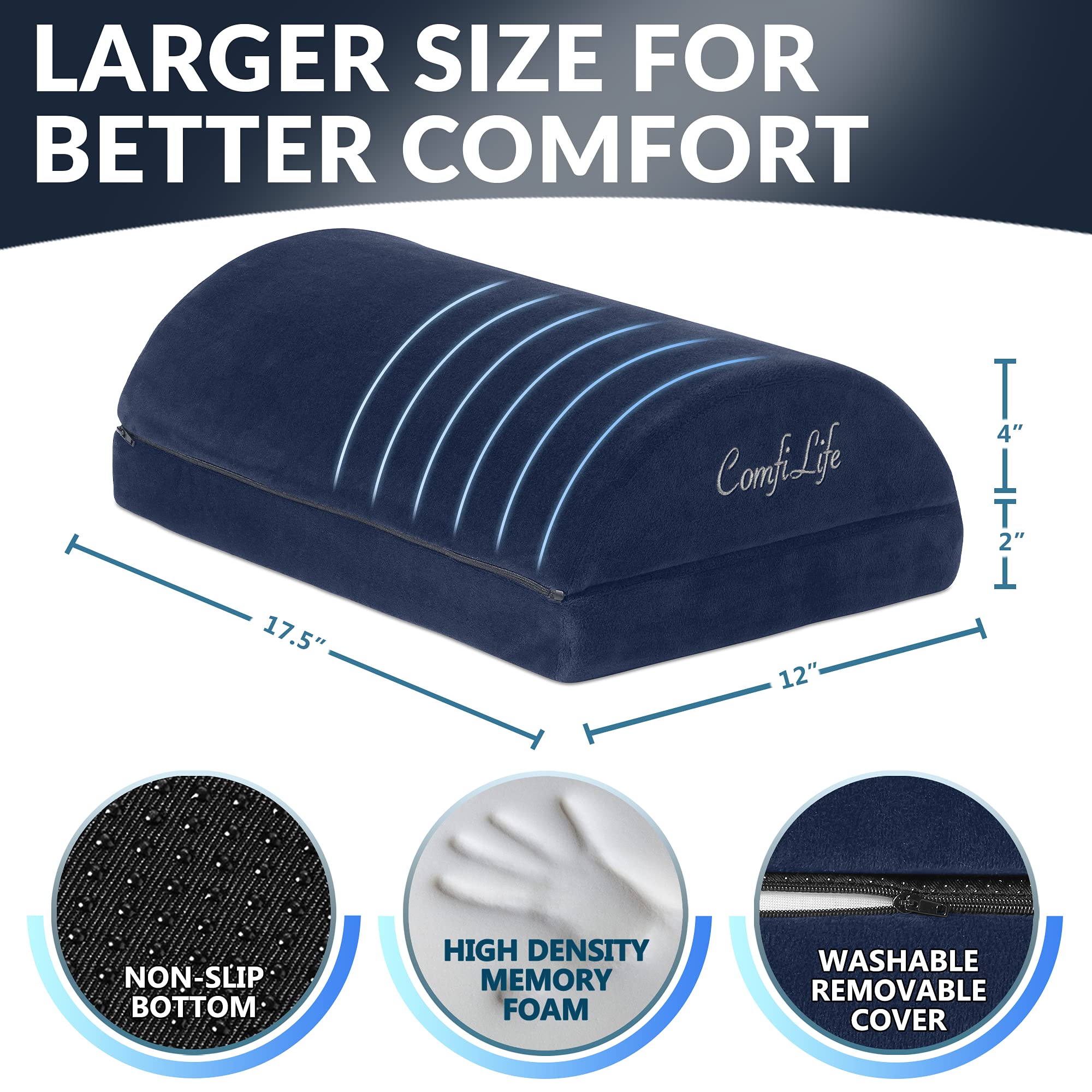 Foot Rest for Under Desk at Work – Adjustable Height Memory Foam Foot Stool for Under Desk, Office Chair & Gaming Chair – Ergonomic Footrest for Back & Hip Pain Relief (Navy)