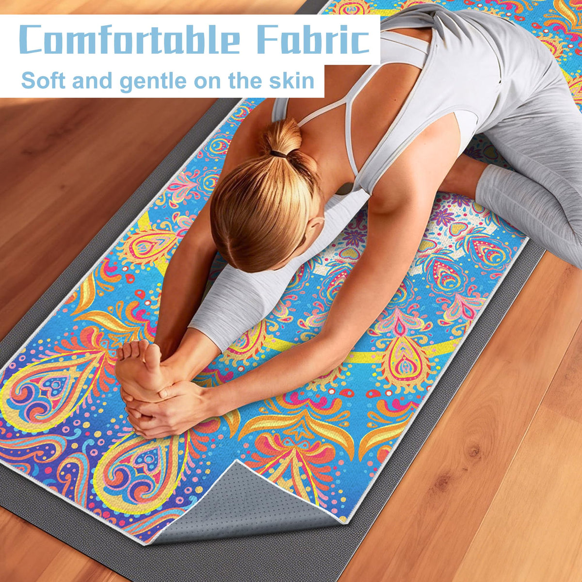 Yoga Towel,Absorbent Yoga Mat Towel for Hot Yoga Non Slip,Stylish Prints,Ideal for Workouts,Hot Yoga,Bikram,Pilates Equipment,72 x 27 in,Rainbow