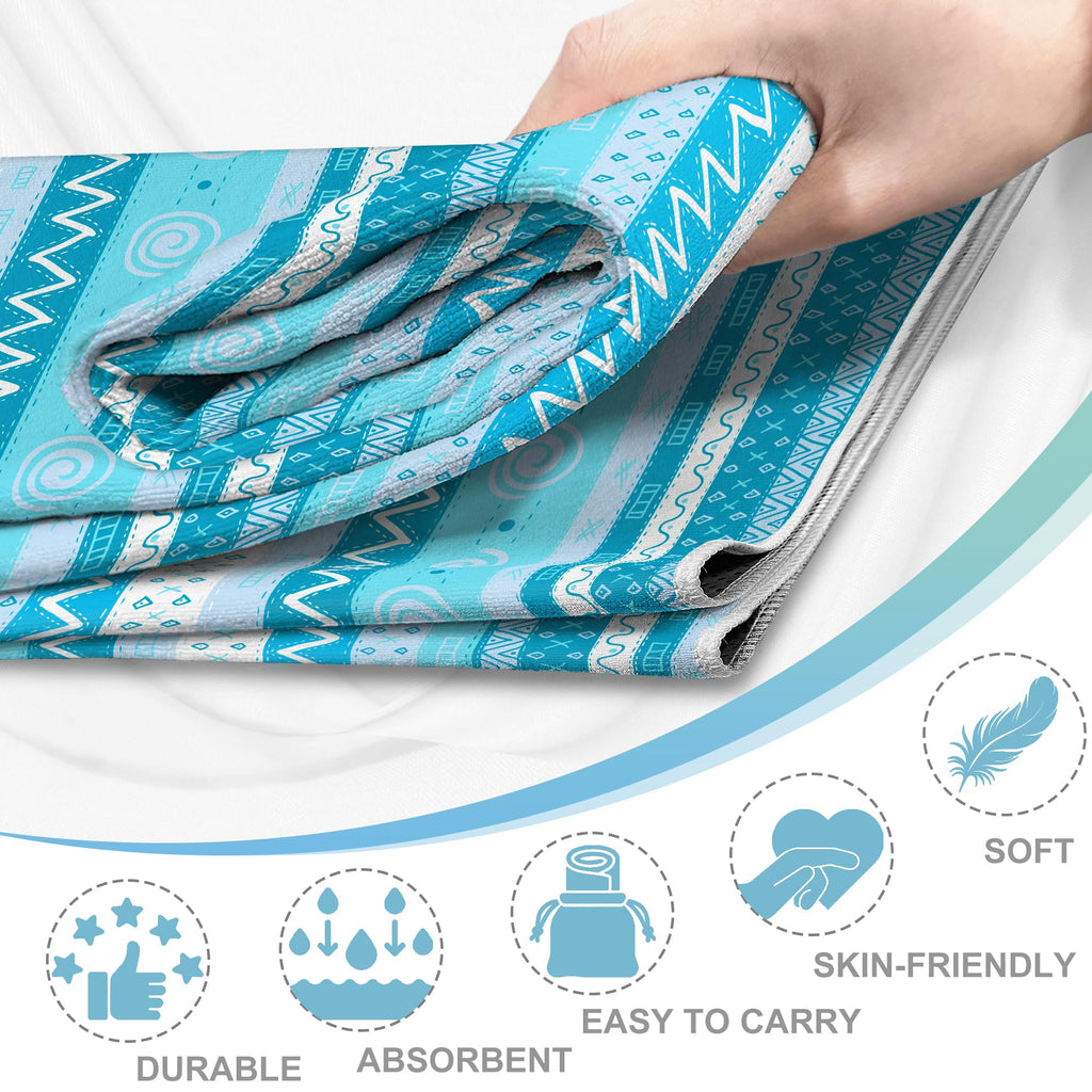 Yoga Towel,Absorbent Yoga Mat Towel for Hot Yoga Non Slip,Stylish Prints,Ideal for Workouts,Hot Yoga,Bikram,Pilates Equipment,72 x 27 in,Light Blue Triangle Geometry