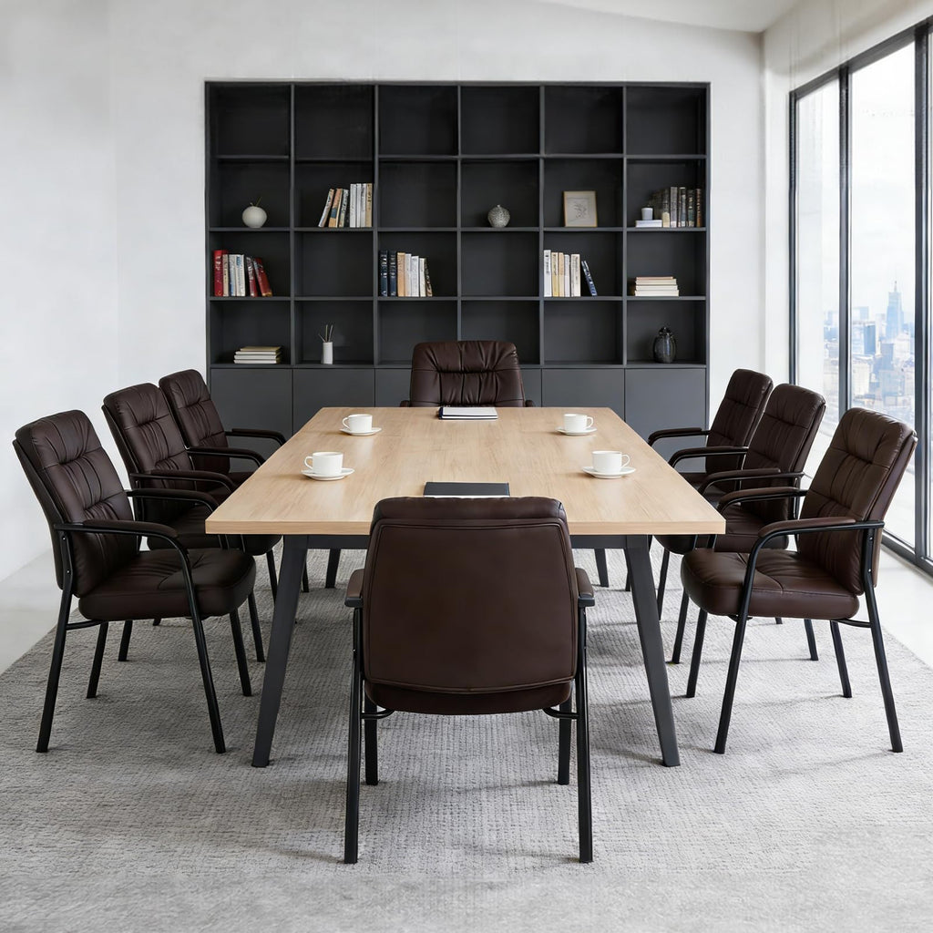 Office Waiting Room Guest Chair, 500lbs Office Reception Lobby PU Leather Chair No Wheels with Padded Armrest for Conference Lobby Medical Waiting Area Bedroom Elderly, Brown