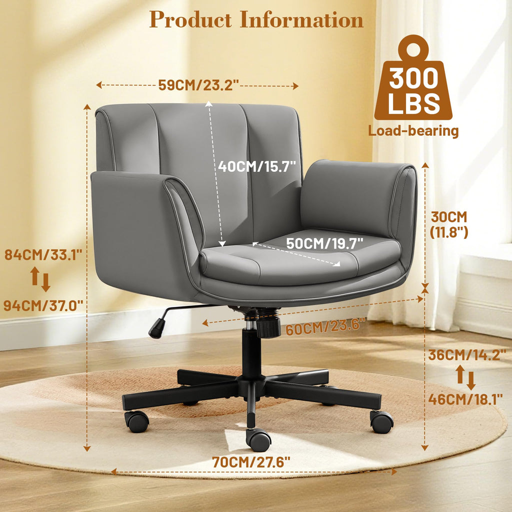 Criss Cross Chair with Wheels & Armrests,Comfy Wide Vanity Chair,Scratch-Resistant Pu Leather Cross Legged Desk Chair,Height Adjustable Computer Office Desk Chairs for Home,Makeup,Bedroom