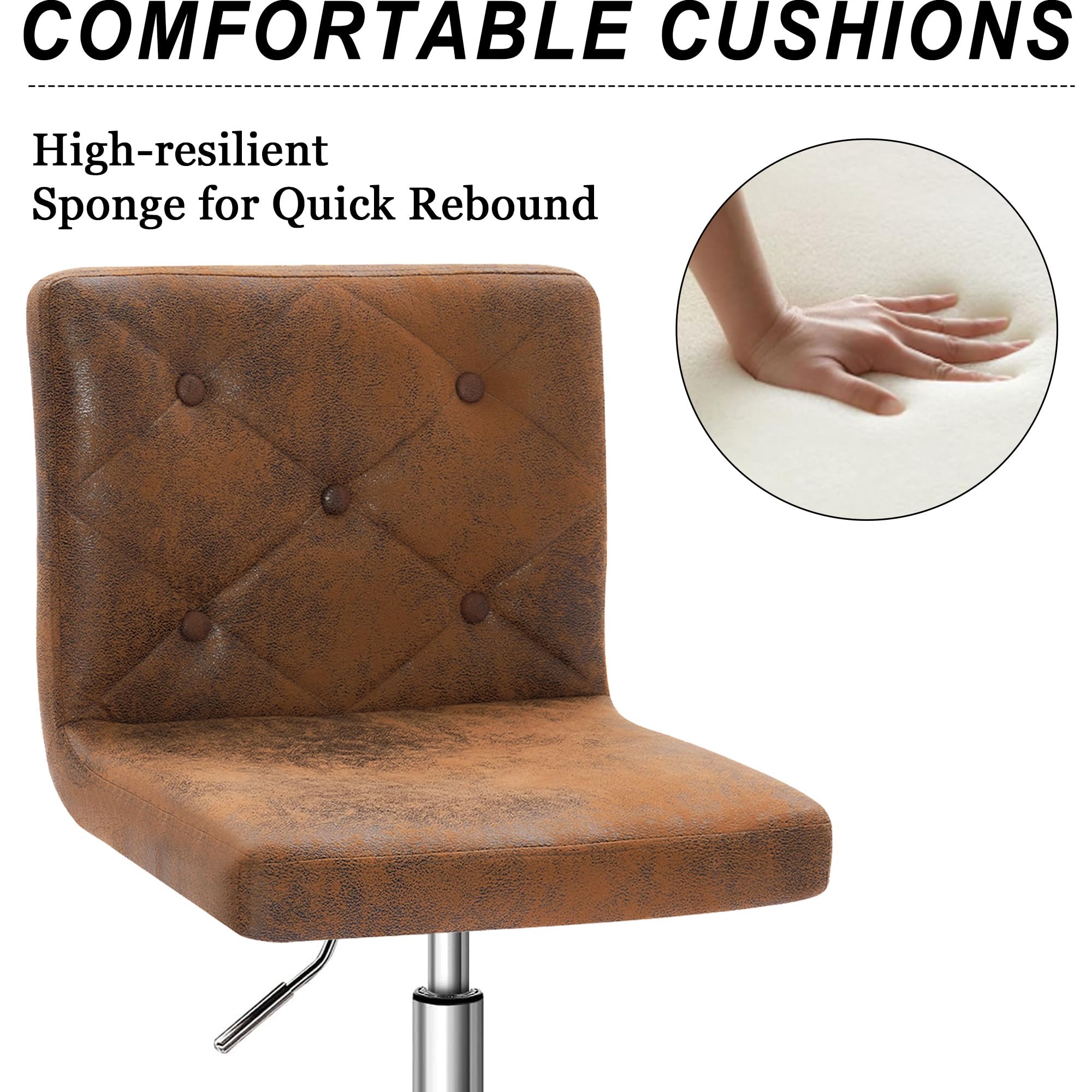 PU Leather Mid-Back Armless Desk Chair Adjustable Height 360° Rolling Swivel for Office Work, Dark Brown