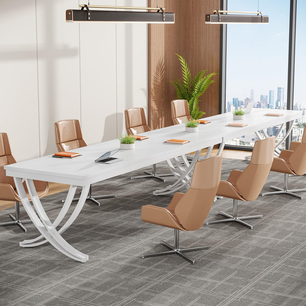 6.5FT Conference Table for 6-8 People, 78 inch Long Rectangular Seminar Table with Strong Metal Frame, Business Furniture Boardroom Desk for Office Meeting Conference Room (2PCS, White)