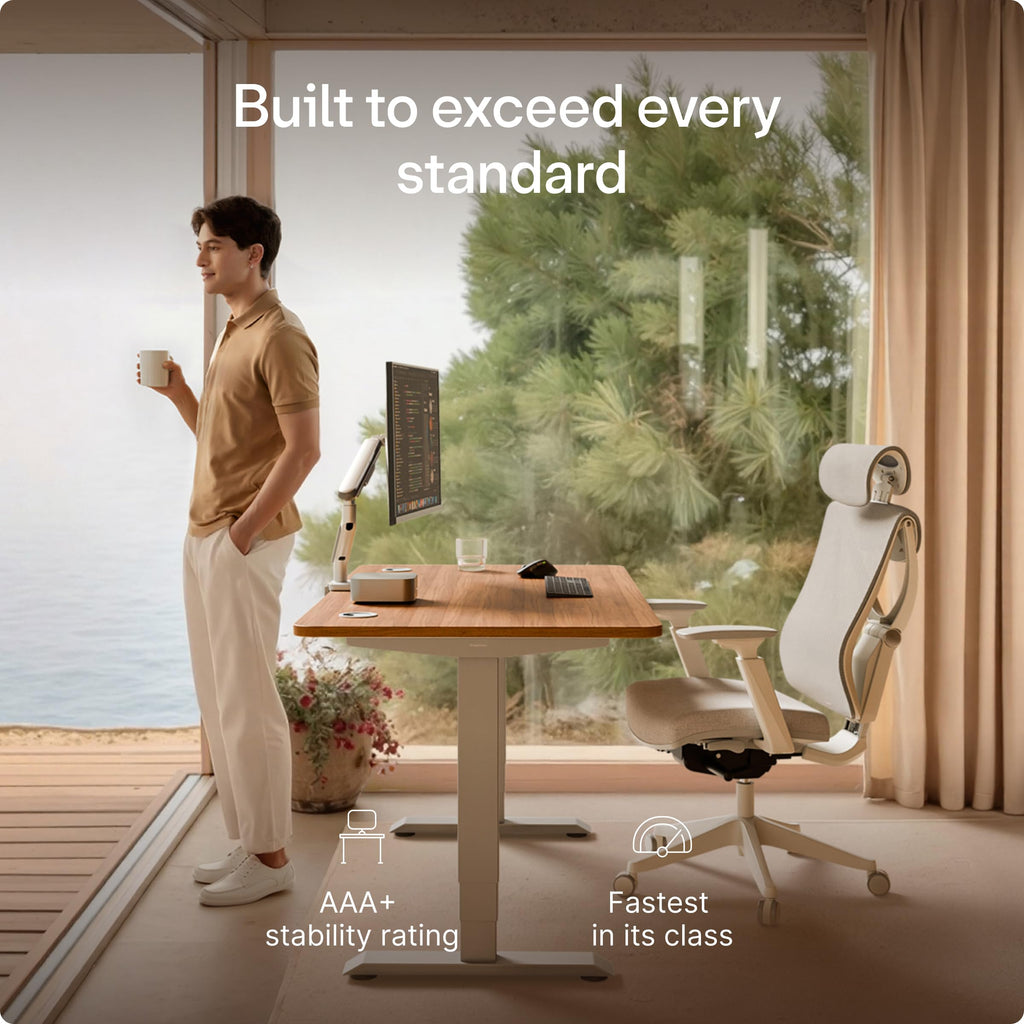 Standing Desk 48x24 — Made in Europe, Ergonomic Sit Stand Home Office Desk, Electric Height Adjustable, Dual Motor, USB & USB-C Charging, Wobble-Free, Touchscreen, 3 Memory Presets
