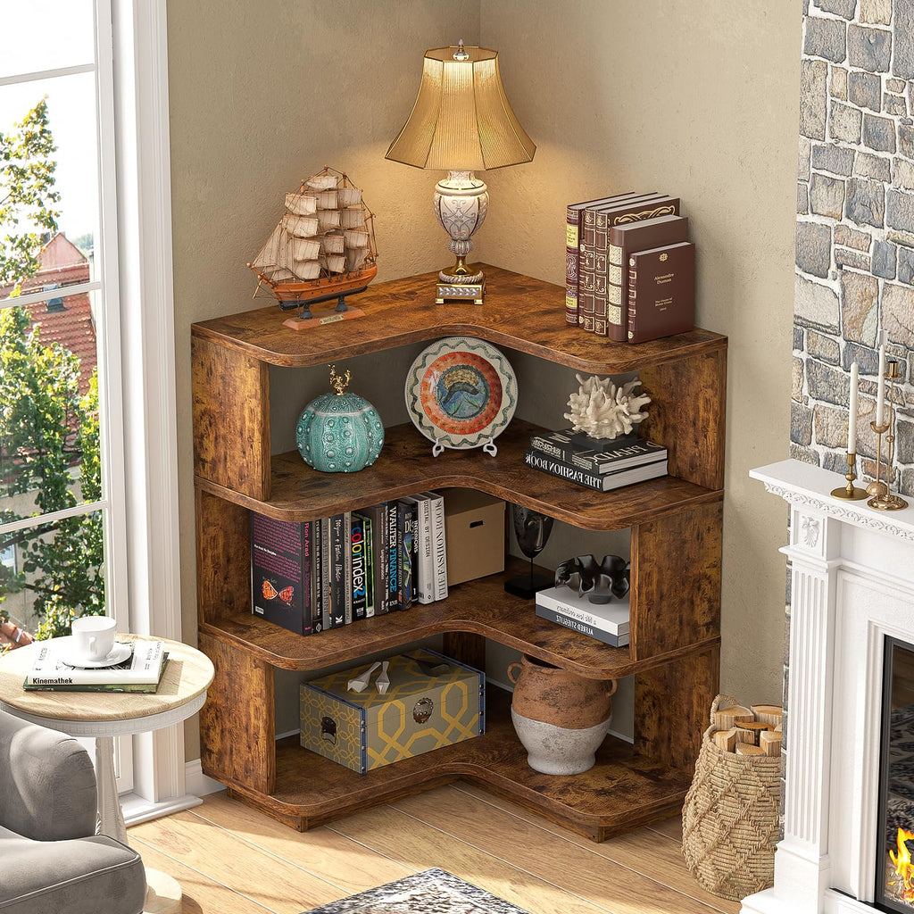 Corner Book Shelf, 4-Shelf L Shaped Corner Bookshelf with Baffle
