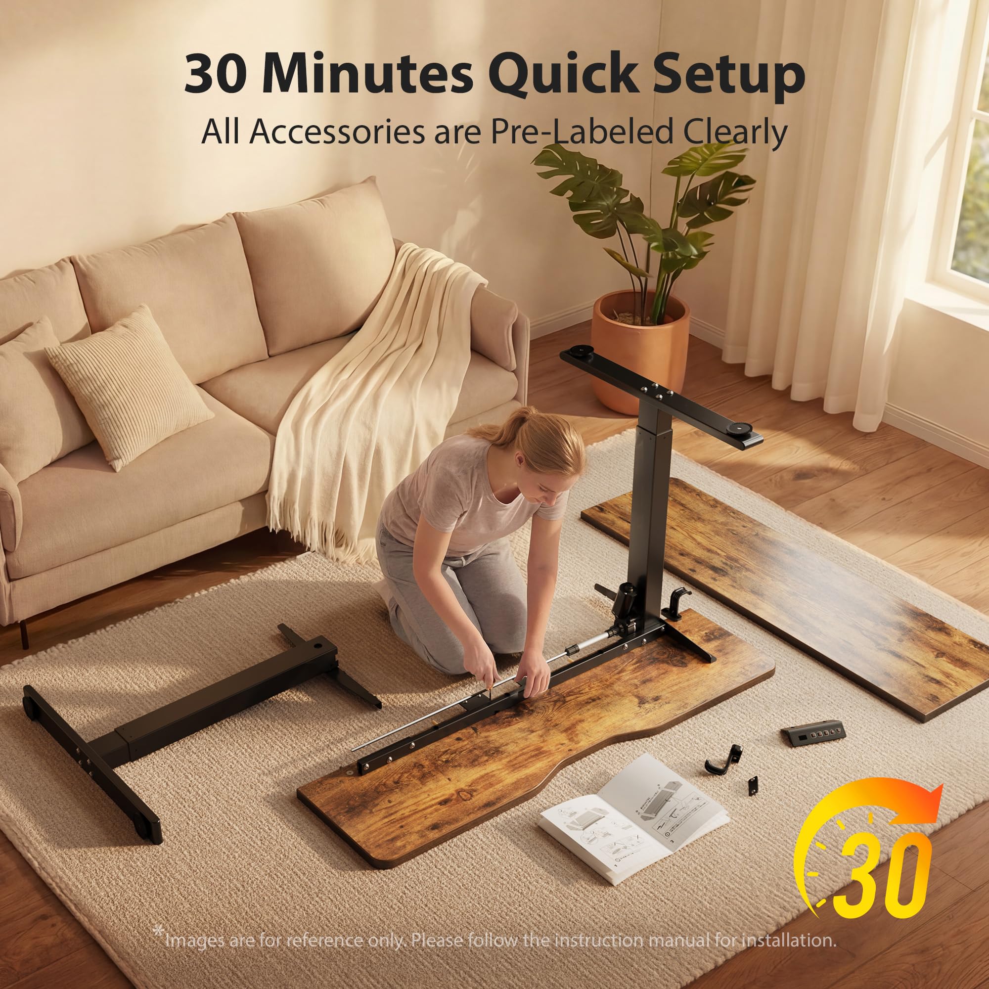 Standing Desk, 55x28 Inches Sit Stand Home Office Desk, Electric Stand up Desk, Adjustable Desk with Splice Board, Black Frame/Rustic Brown Top