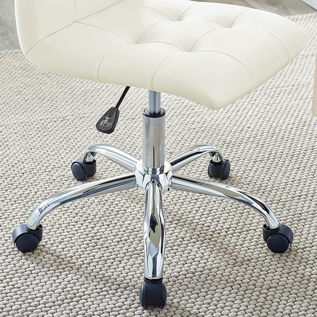 Prim Ribbed Armless Mid Back Swivel Conference Office Chair In White
