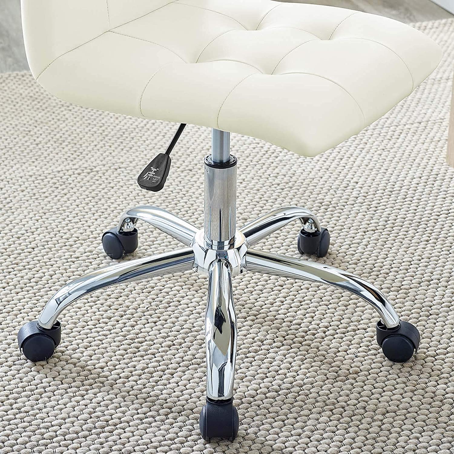Prim Ribbed Armless Mid Back Swivel Conference Office Chair In White