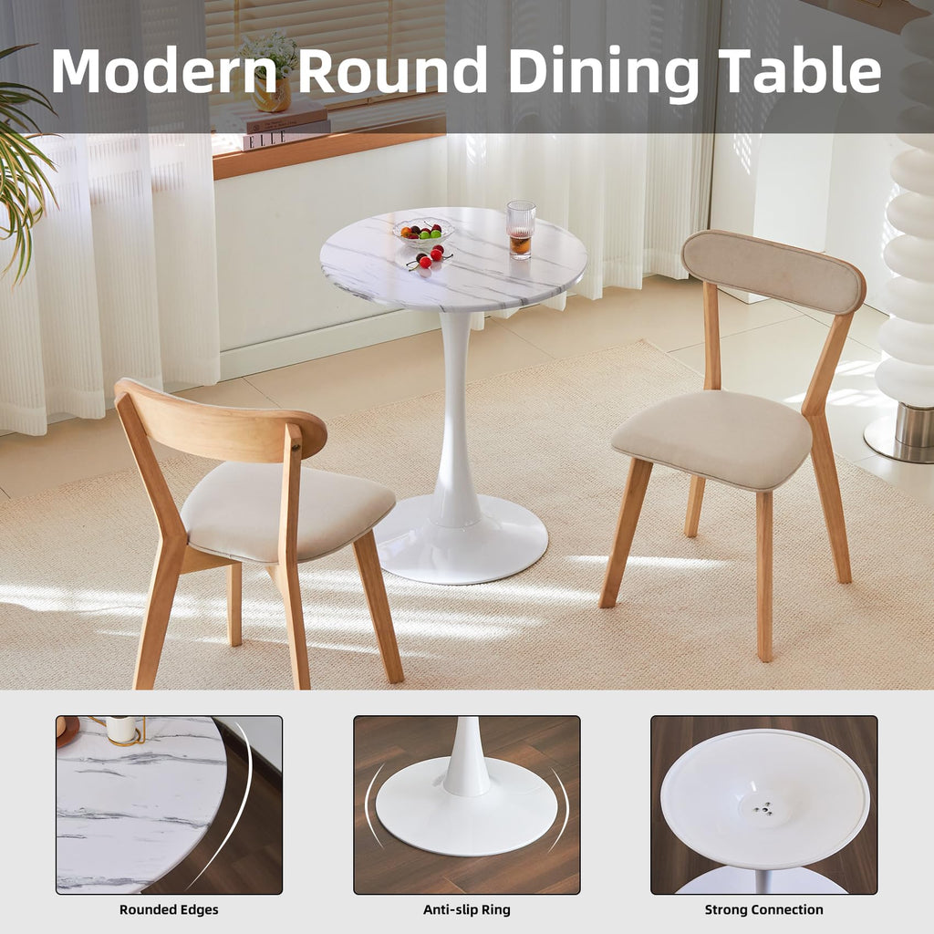 Hansweld Round Dining Table, 31.5" Circle Tulip Table with Thickened Tabletop & Metal Pedestal, Mid Century Modern Bistro Table for Kitchen, Small Places, Living Room, Cafe (Marble Pattern White)