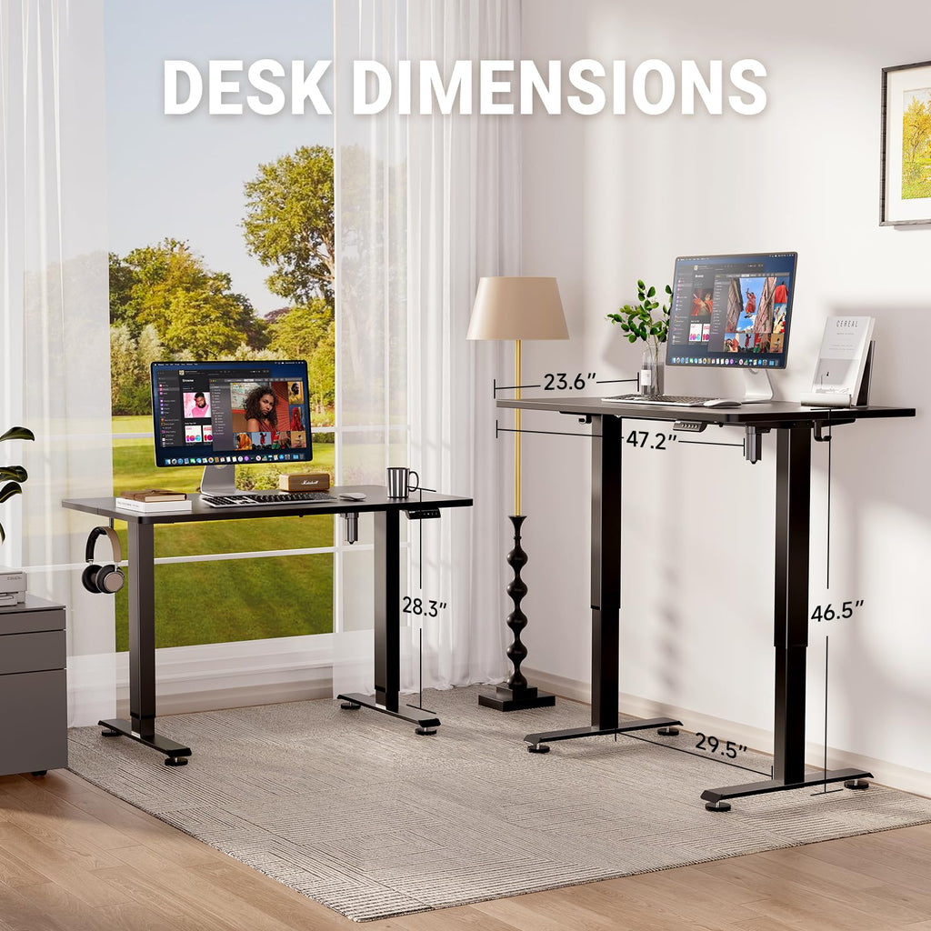 47.2" Standing Desk, Adjustable Height Office Desk with Wood Desktop, Computer Table for Home Work, Study and Gaming, Small Spaces, Modern Furniture, Black