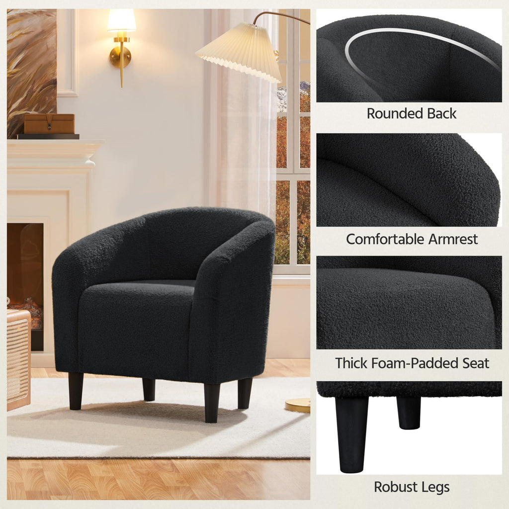 Accent Barrel Chair, Boucle Fabric Club Chair, Furry Sherpa Elegant Armchair with Cozy Soft Padded, Suitable for Living Room Bedroom Reception Room Office, Dark Gray