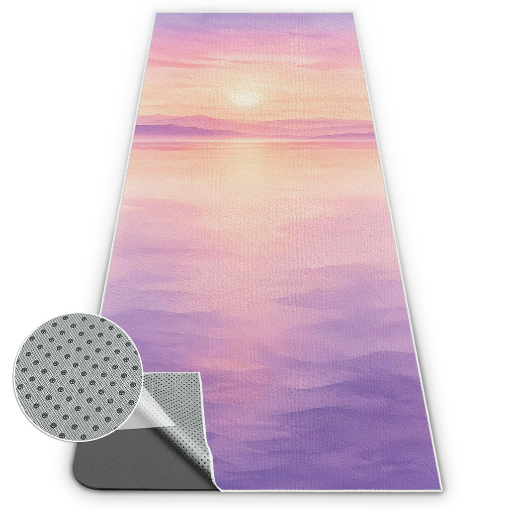 Yoga Mat Towel, Hot Yoga Towel High-Definition Pattern, Machine Washable with Ultra-Absorbent Yoga Towels for Hot Yoga Non Slip for Fitness, Exercise, Pilates, 72 x 27 in, Purple Sunset