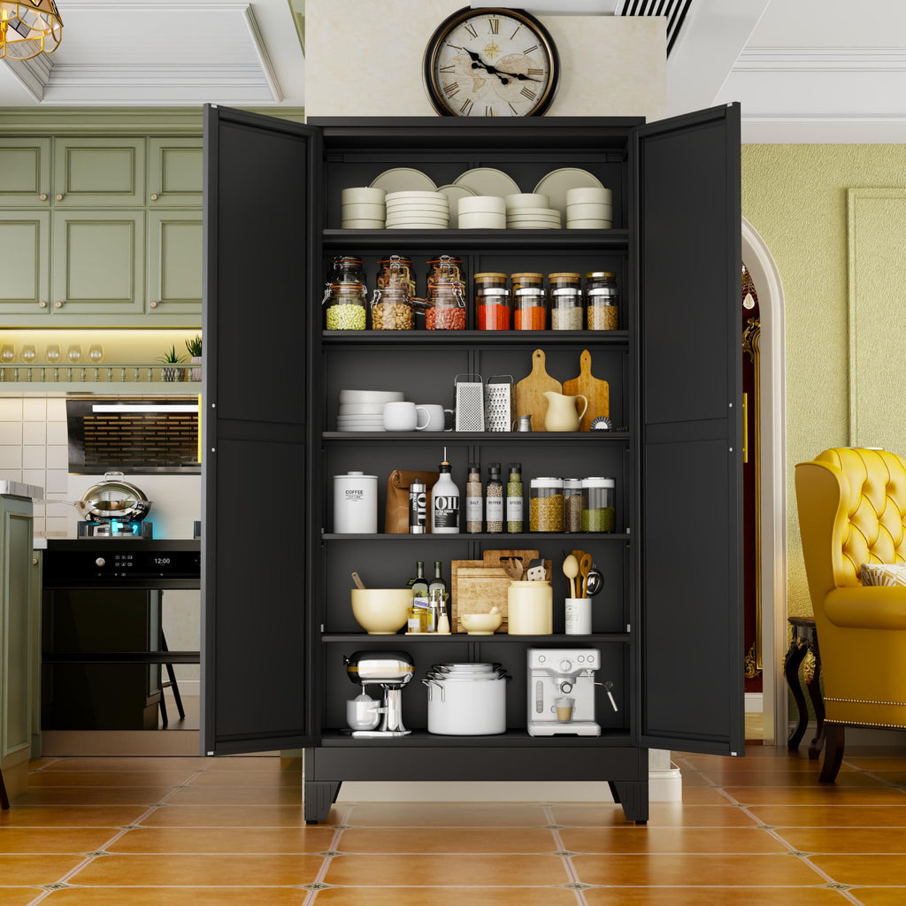 Black Metal Storage Cabinet,75" Steel Cabinets for Home Office