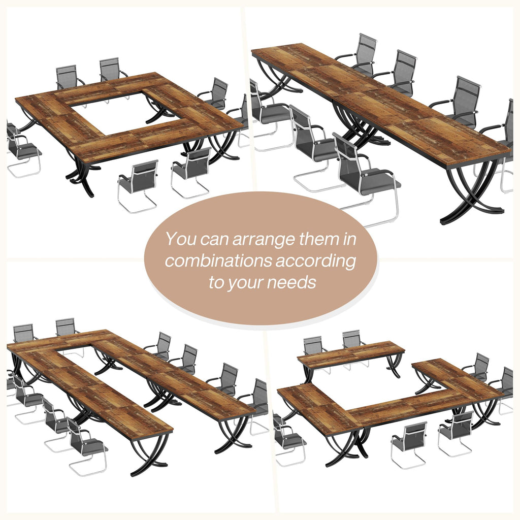 6.5FT Conference Table for 6-8 People, 78 inch Long Rectangular Seminar Table with Strong Metal Frame, Business Furniture Boardroom Desk for Office Meeting Conference Room (6PCS, Mix Brown)