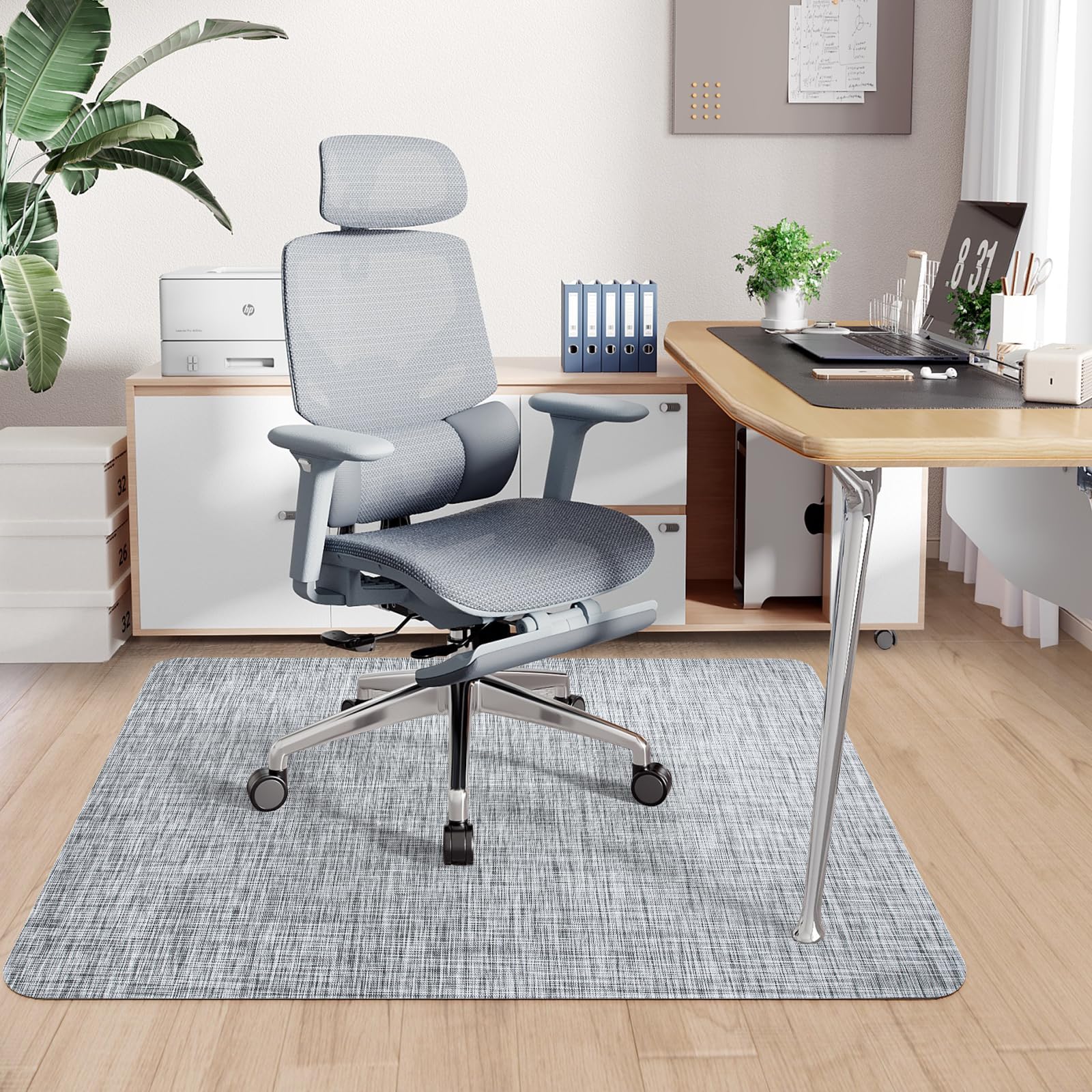 Office Chair Mat for Hardwood & Tile Floor,Computer Gaming Chair Mat for Rolling Chairs Non-Curve, Anti-Slip, Heavy Duty Floor Protector for Home Office,Grey (36" x 48")