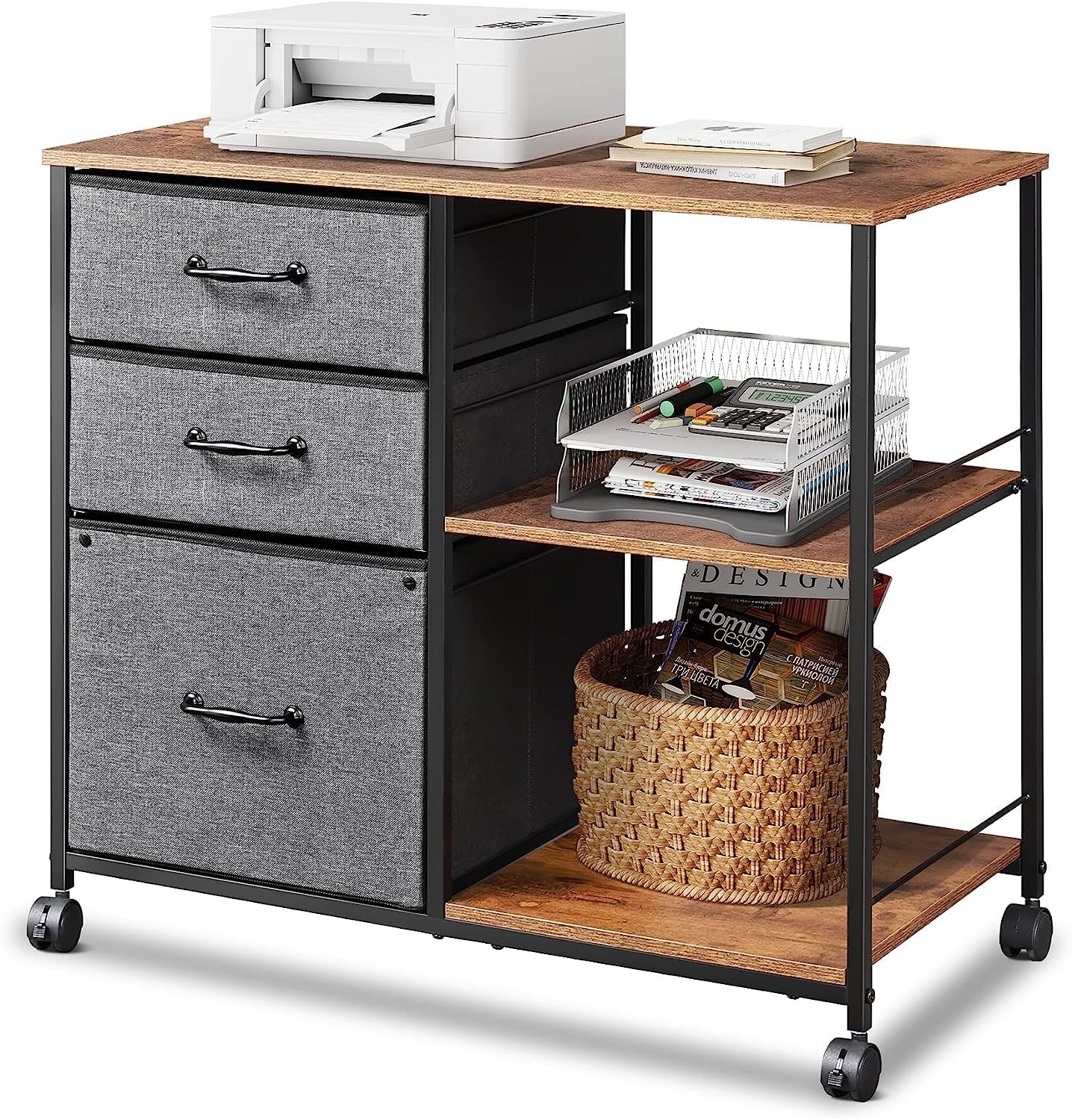 3 Drawer Mobile File Cabinet with Open Storage Shelf