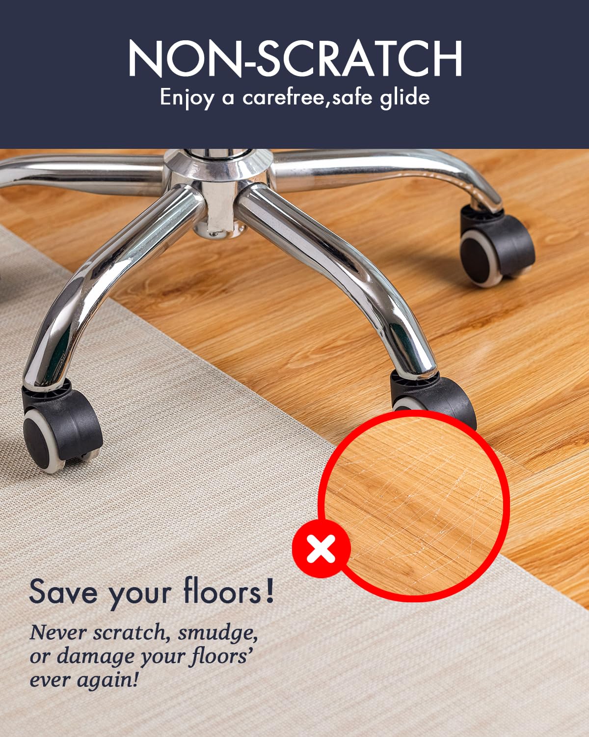 Office Chair Mat for Hardwood Floor Under Desk Computer Rolling Chair Mat for Wood/Tile Floor Non-Slip Heavy Duty Desk Rug PVC Plastic Hard Floor Protector 36" x 48" (Parchment)