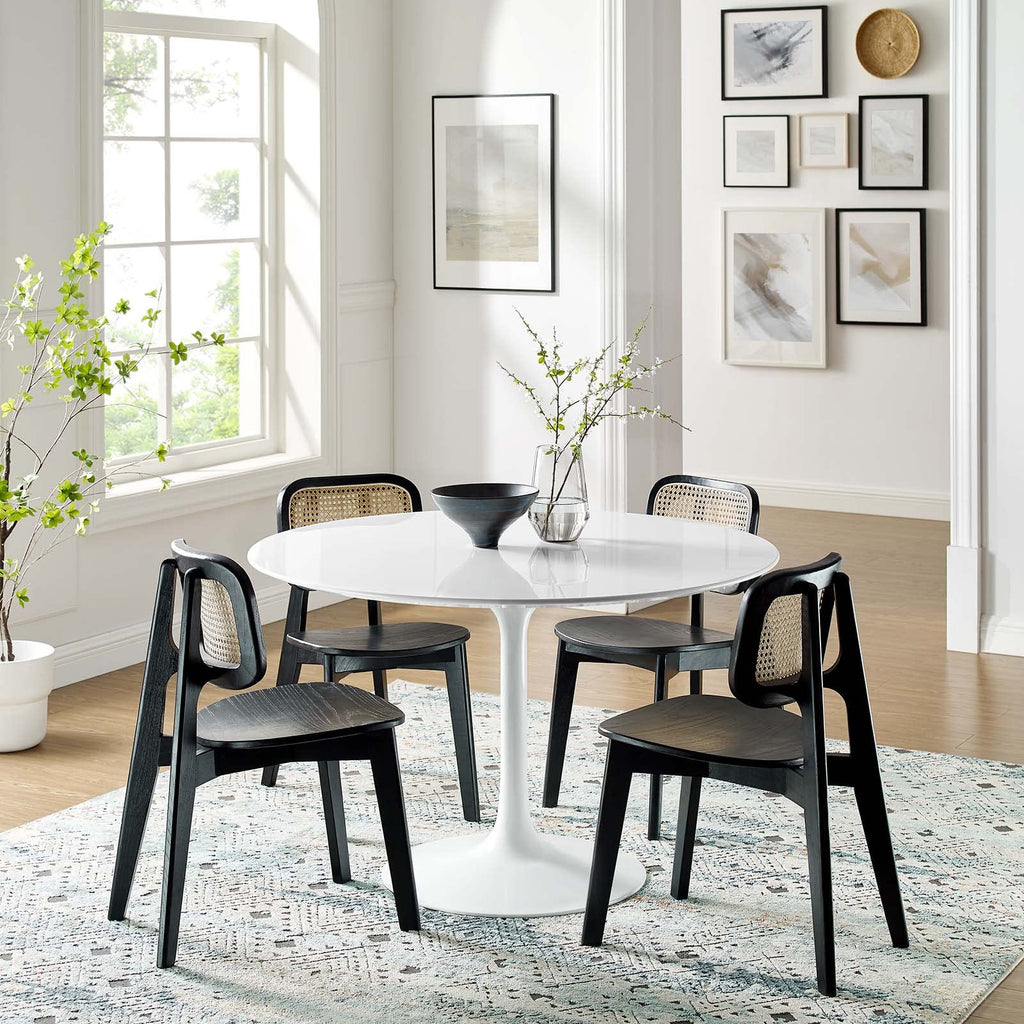 Modway Lippa 47" Mid-Century Modern Dining Table with Round Top and Pedestal Base in White