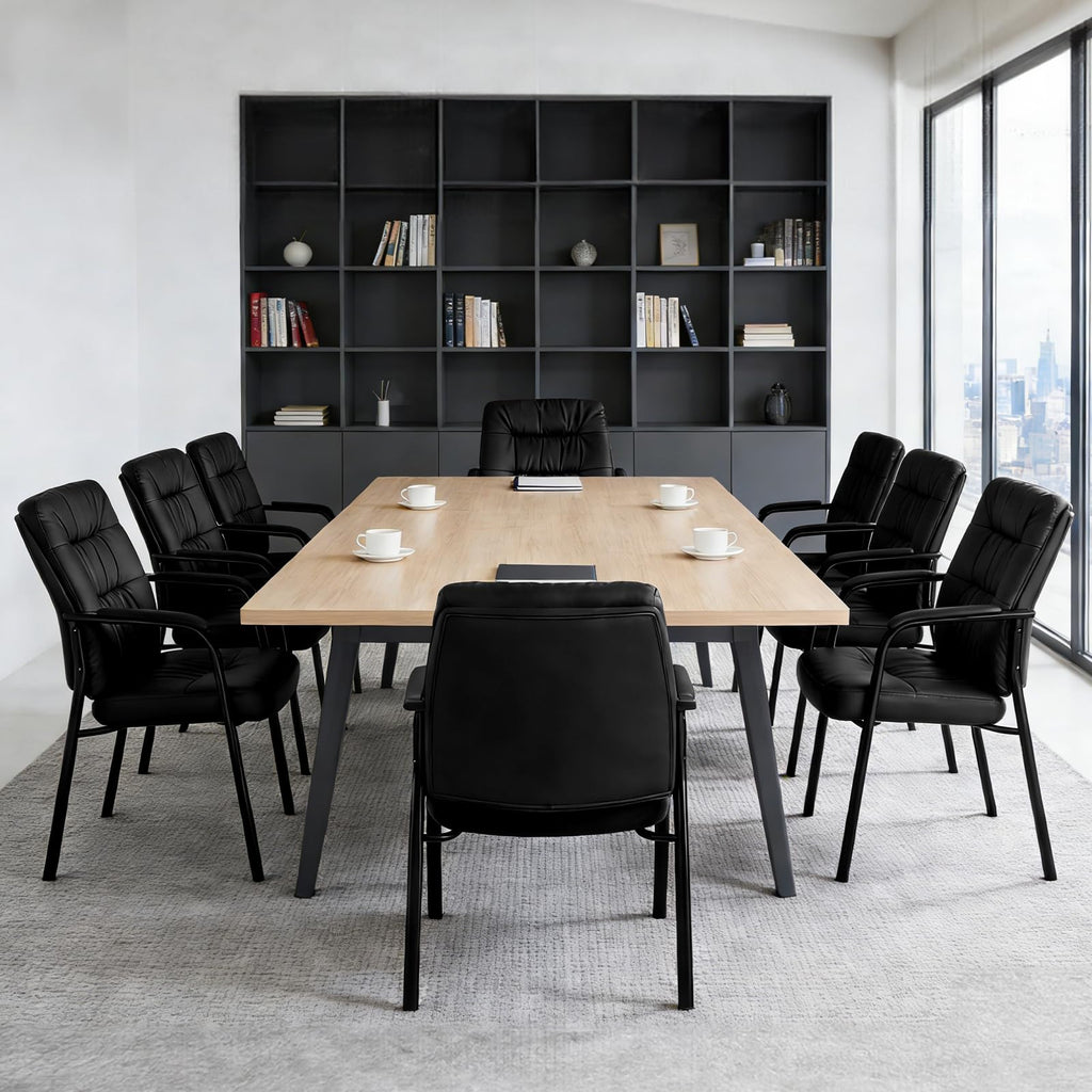 Office Waiting Room Guest Chair, 500lbs Office Reception Lobby PU Leather Chair No Wheels with Padded Armrest for Conference Lobby Medical Waiting Area Bedroom Elderly, Black