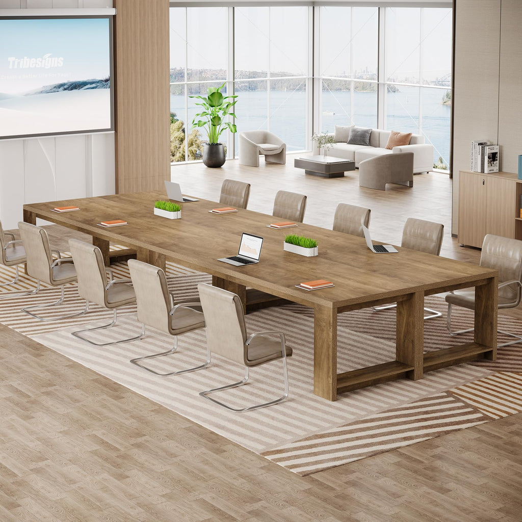 7 ft Conference Table for 6 to 8 People, Modern Rectangle Meeting Room Desk for Boardroom, Home Office (4, Oak)