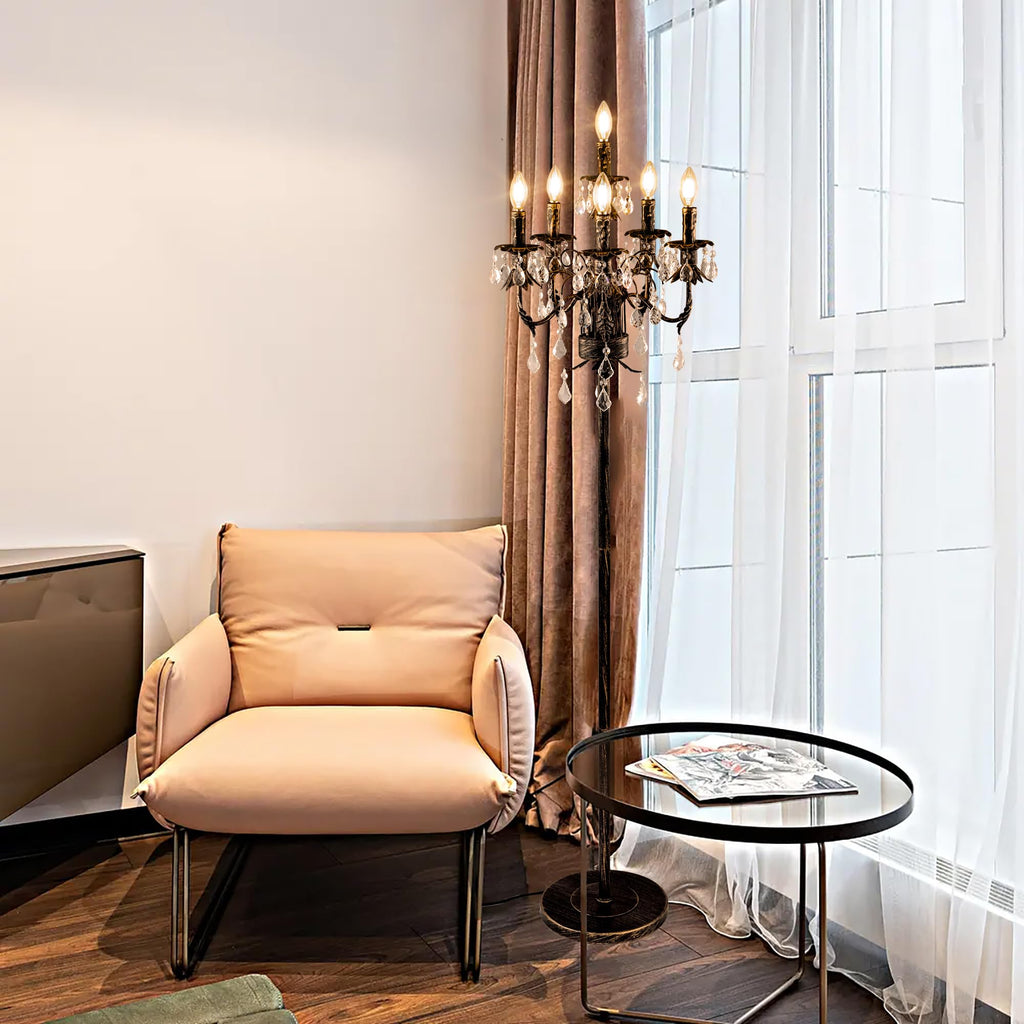 Crystal Bronze Floor Lamp, Tall Vintage Standing Living Room Lamp