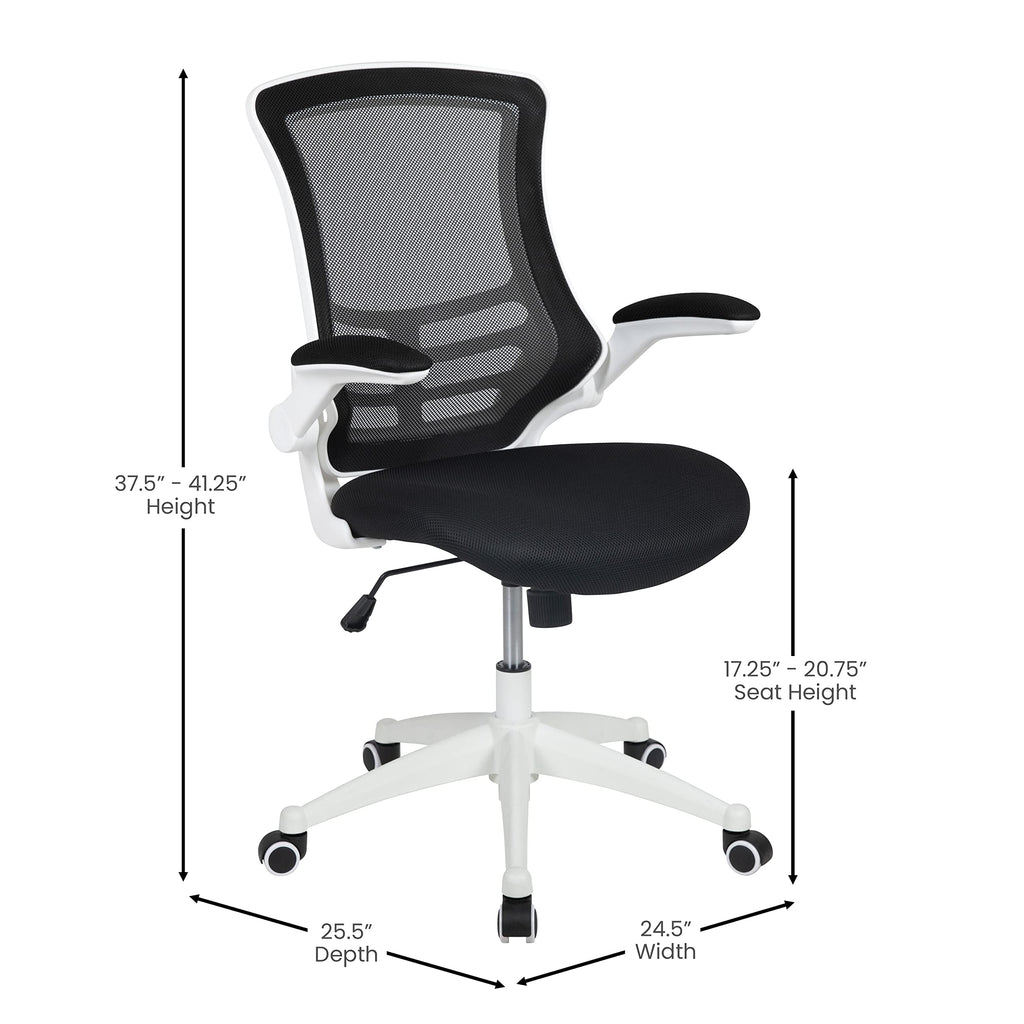 Office Chair, Ergonomic, Mid-Back, White Frame, Black Mesh with Swivel