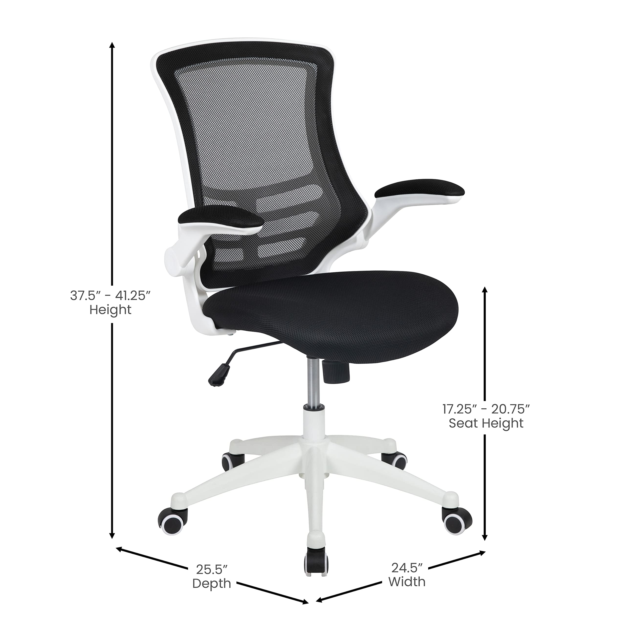 Office Chair, Ergonomic, Mid-Back, White Frame, Black Mesh with Swivel