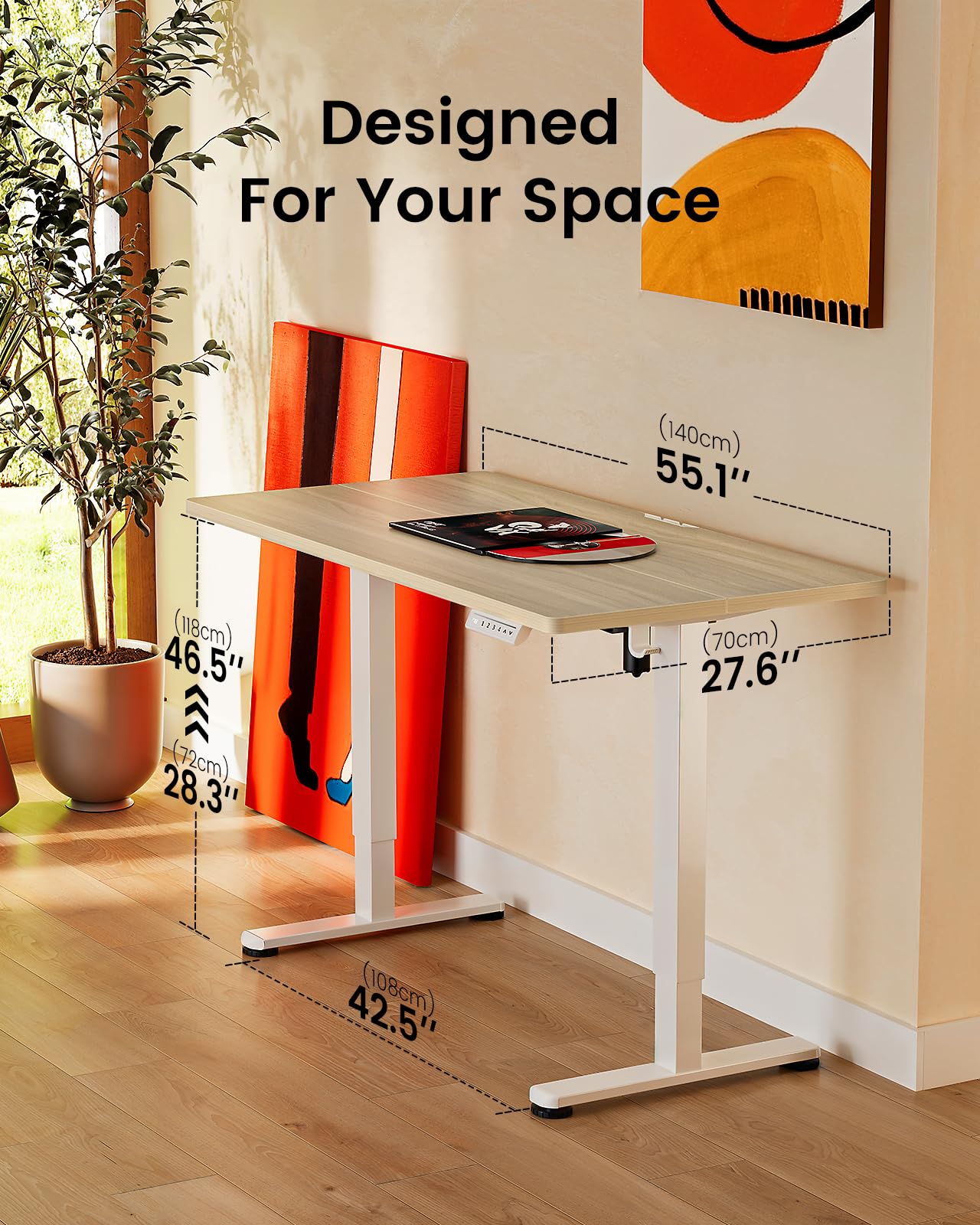 Height Adjustable Electric Standing Desk, 55 x 28 Inches Sit Stand up Desk, Memory Computer Home Office Desk, Natural