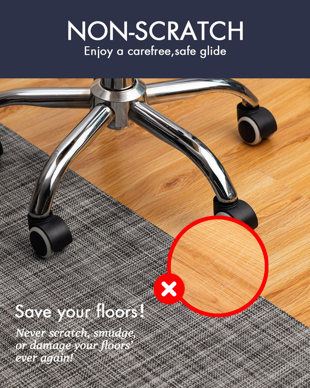 Office Chair Mat for Hardwood Floor Under Desk Computer Rolling Chair Mat for Wood/Tile Floor Non-Slip Heavy Duty Desk Rug PVC Plastic Hard Floor Protector 36" x 48"(Gravel)