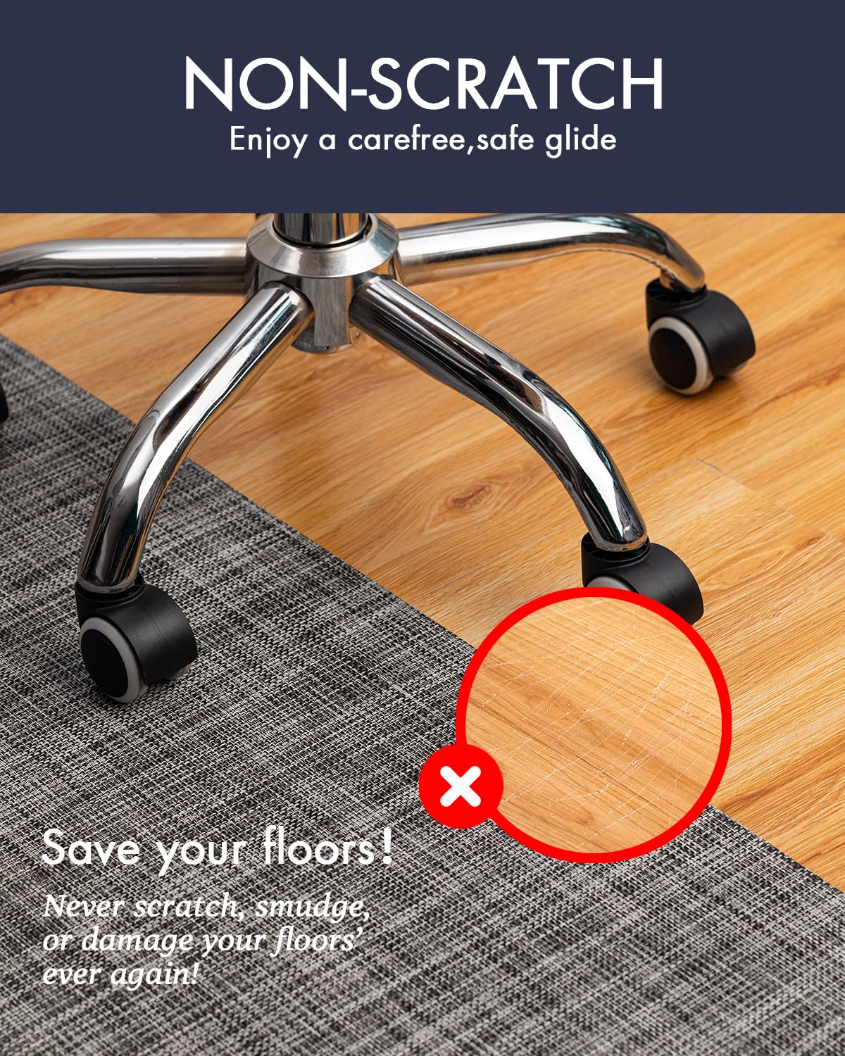 Office Chair Mat for Hardwood Floor Under Desk Computer Rolling Chair Mat for Wood/Tile Floor Non-Slip Heavy Duty Desk Rug PVC Plastic Hard Floor Protector 36" x 48"(Gravel)