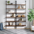 6-Shelf Tall Bookcase, Wall Mount Bookshelf with Reclaimed Oak Wood and Industrial Metal Frame, Reclaimed Oak/Matte Black, Set of 2