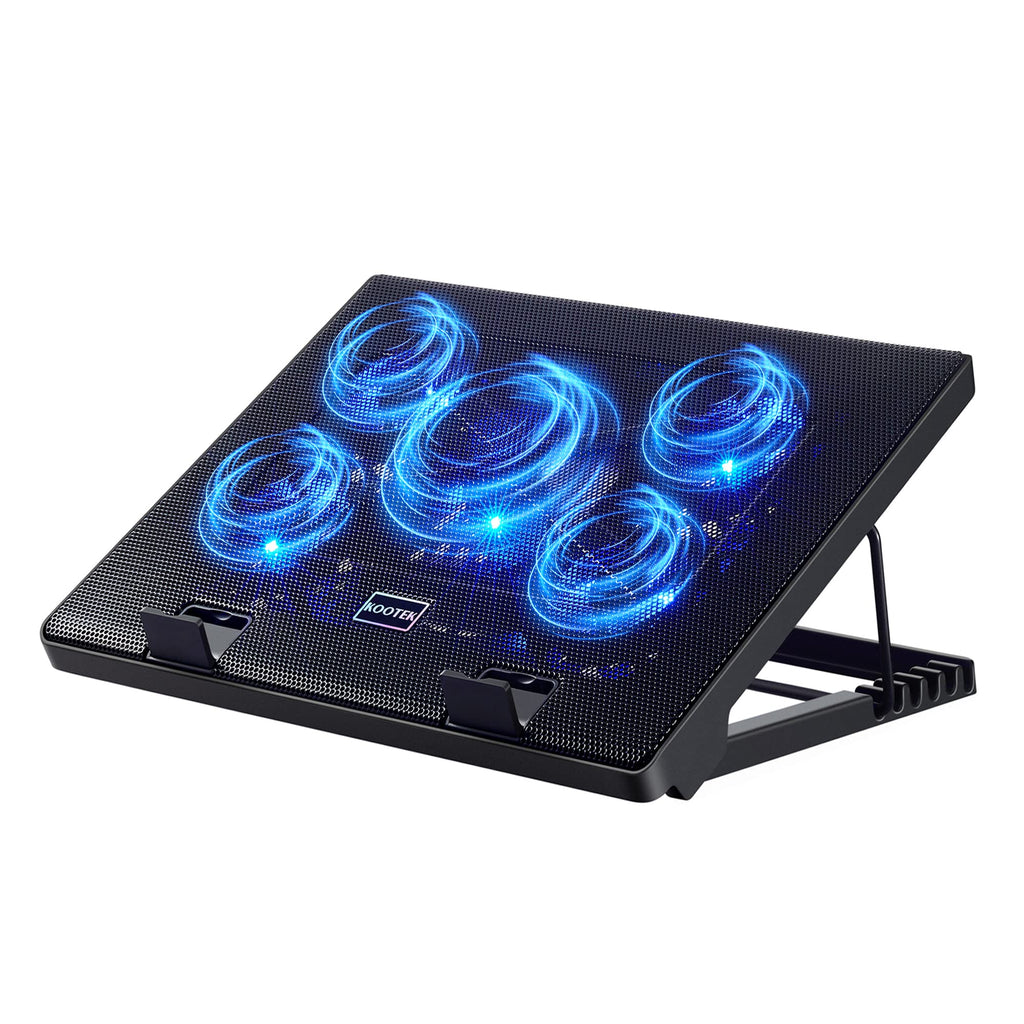 Laptop Cooling Pad, Laptop Cooler with 5 Quiet Fans for 12"-17" Computer PC Notebook Gaming Laptop Fan, Height Adjustable Laptop Cooling Stand Laptop Accessories, Blue