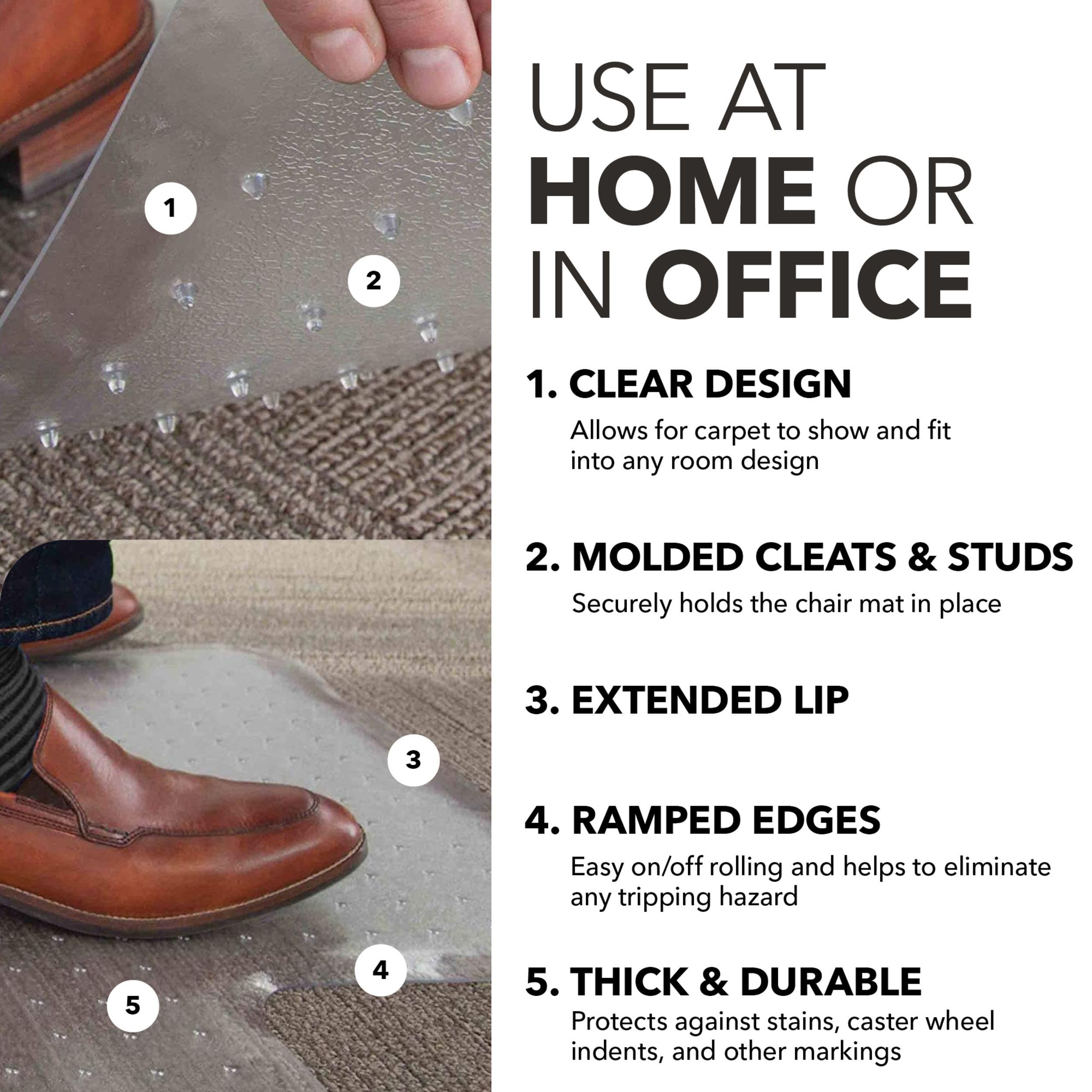 Office Chair Mat for Carpet, Clear Desk Mat with Extended Lip for Rolling Computer Chairs, Heavy Duty Vinyl Floor Protector for Low Pile Carpet, 36 x 48 in, Clear
