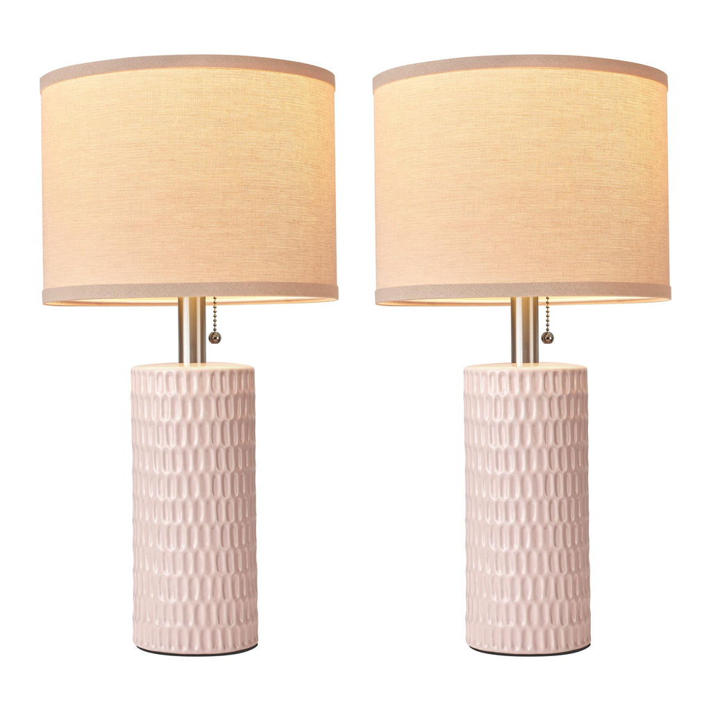 20.5" Modern Ceramic Table Lamps for Bedroom Set of 2, Bedside Lamps for Night Stands with Beige Lampshade, Farmhouse Table Lamp for Living Room Office Dorm, Pink