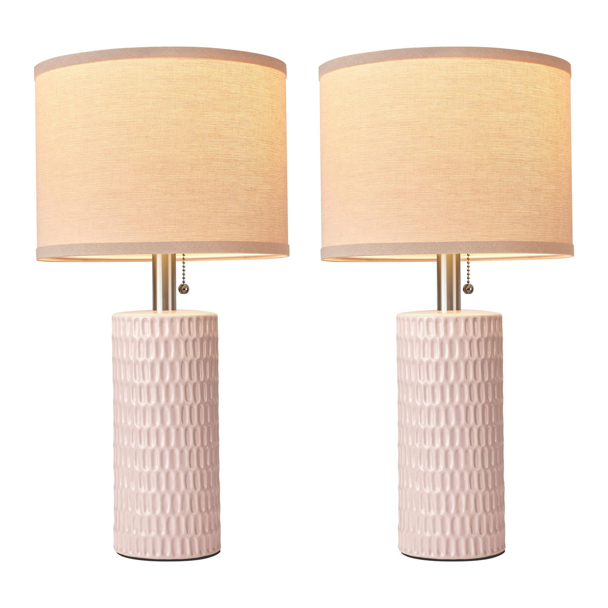 20.5" Modern Ceramic Table Lamps for Bedroom Set of 2, Bedside Lamps for Night Stands with Beige Lampshade, Farmhouse Table Lamp for Living Room Office Dorm, Pink