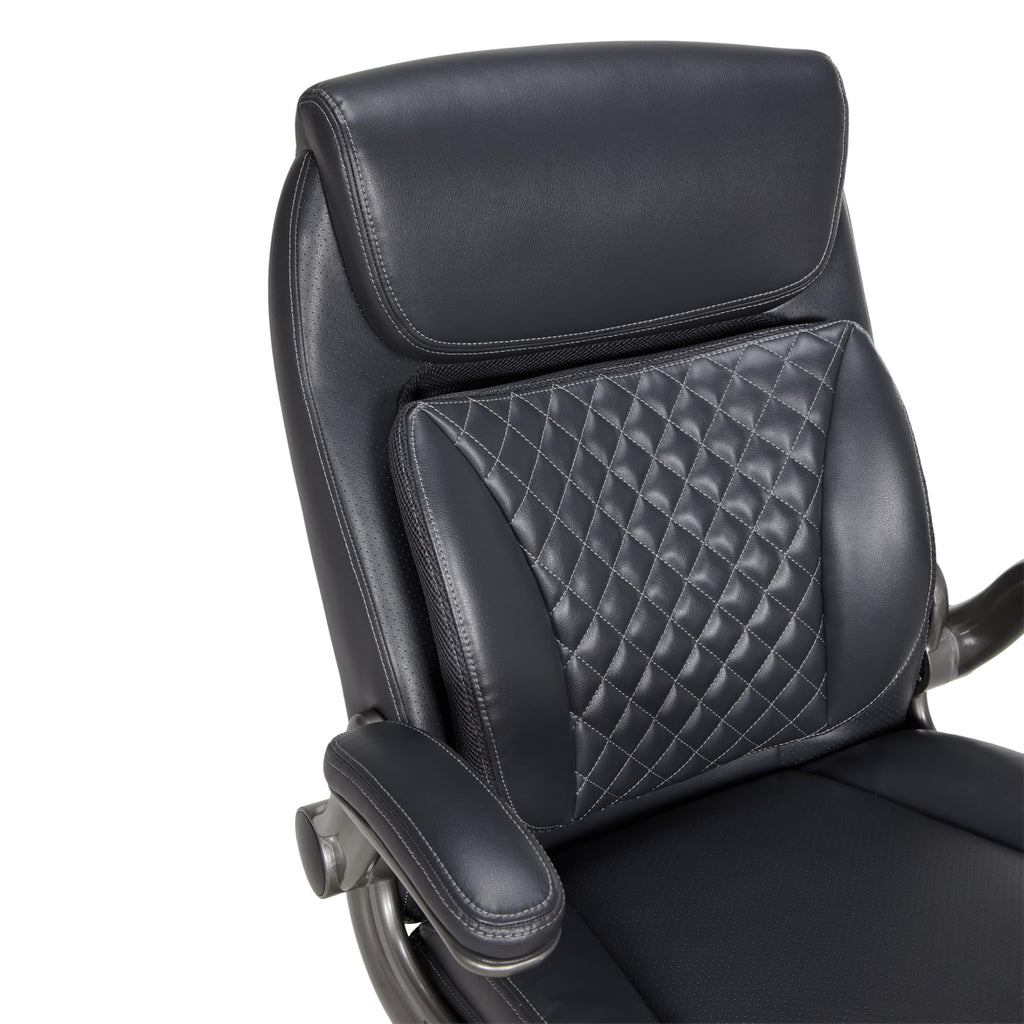 Ergonomic Executive Office Chair with Adjustable Lumbar Support, Flip-up Arms, Height Adjustable, 360° Rolling Swivel, Computer Desk Chair, Grey Leather