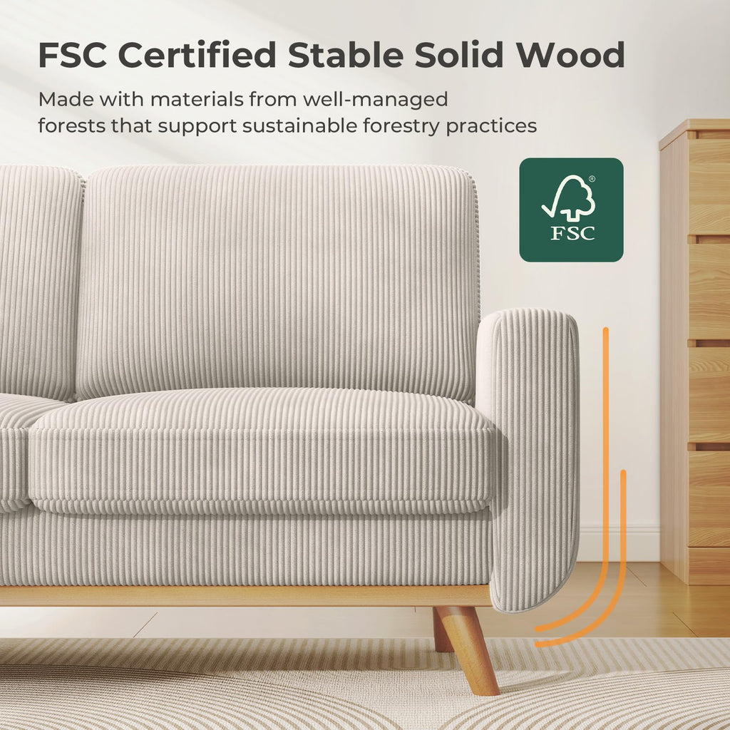 68" Loveseat Sofa Light Grey, Comfy Corduroy Couch with Spring Cushion and Solid Wood, Modern Deep Seat for Bedroom, Living Room, Office