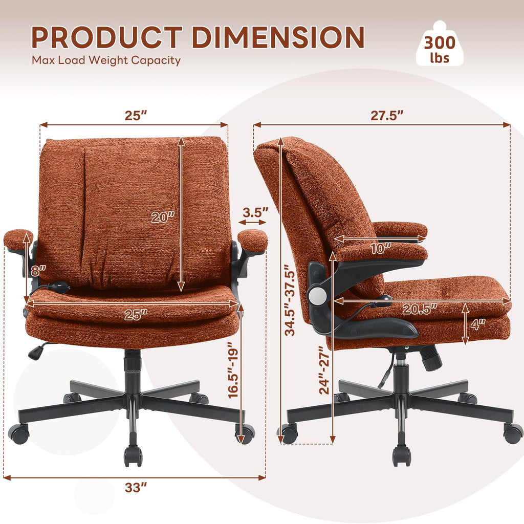 Criss Cross Office Chair with 2 in 1 Inflatable Flip-up Back, Ergonomic Wide Seat Desk Chair with Adjustable Arms and Wheels, Cross Legged Office Chair for Home & Office, Orange