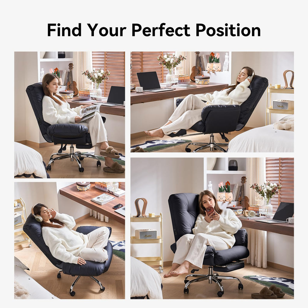 Heated and Massage Office Chair with Foot Rest Criss Cross Chair with Wheels and Flip-up Arms Reclining Desk Chair Comfy Wide Seat PU Leather Rolling Computer Home Office Chair (Black)