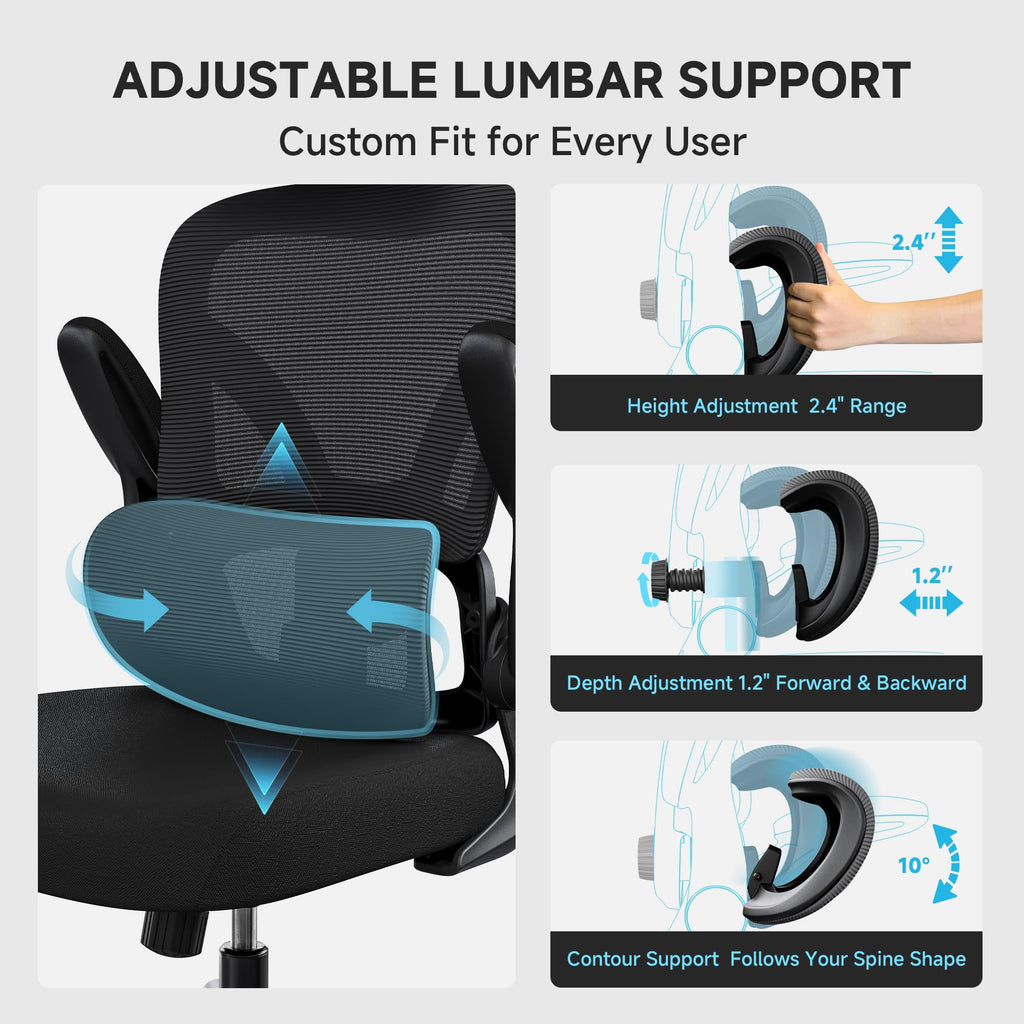 Mesh Office Chair, 330LBS Ergonomic Desk Chair with Adjustable Lumbar Support, Executive Computer Chairs for Home Office, Black