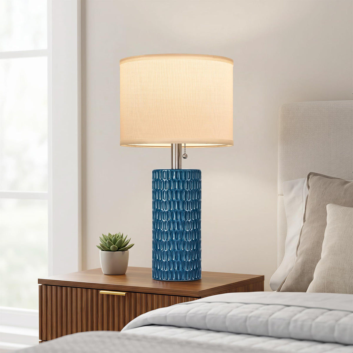 20” Modern Table Lamps Set of 2, Lamps for Bedroom, Blue