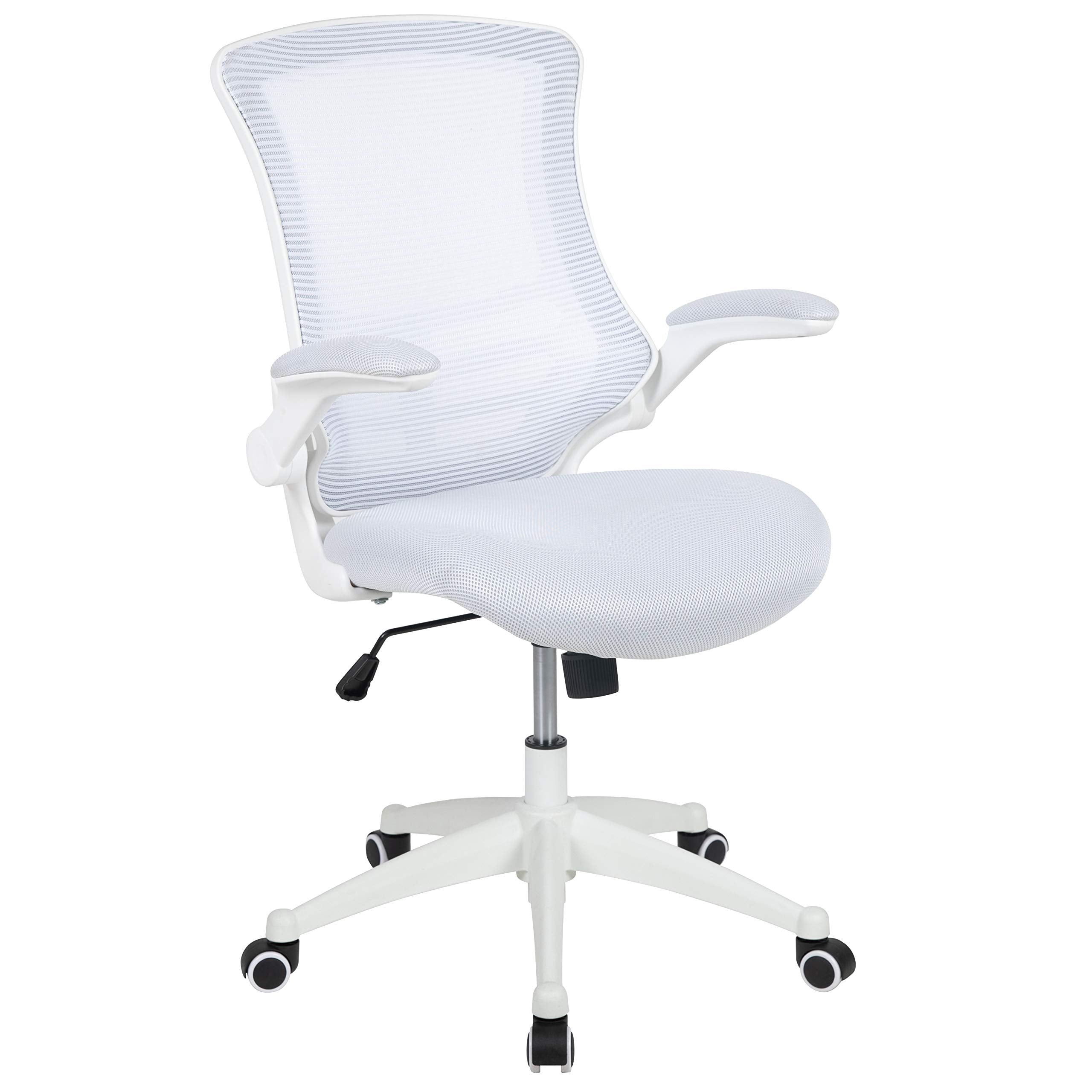 Mid-Back Swivel Office Chair with Adjustable Lumbar Support and Seat Height, Ergonomic Mesh Desk Chair with Flip-Up Armrests, White