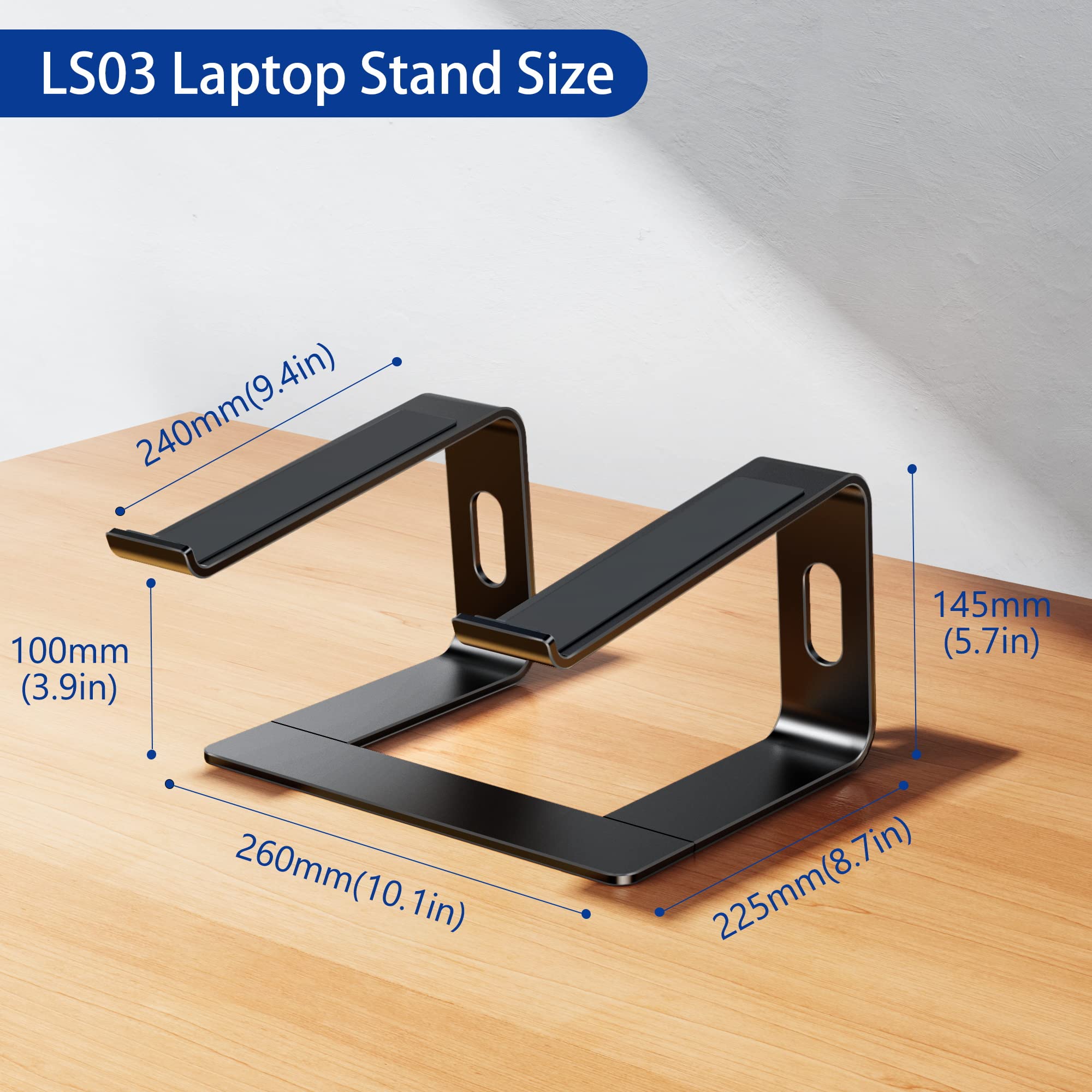 Aluminum Laptop Stand, Ergonomic Detachable Computer Stand, Notebook Riser, Laptop Mount Compatible with Air, Pro, Dell, HP, Lenovo More 10-15.6" Laptops, Black