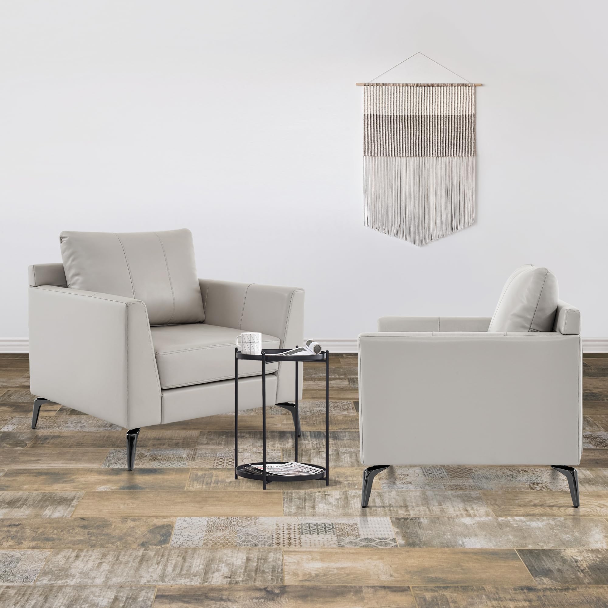 Modern Accent Chair Set of 2, Faux Leather Armchair with Sloped Arms, Comfortable Living Room, Office, Reception, or Waiting Room Seating (2, Brown)