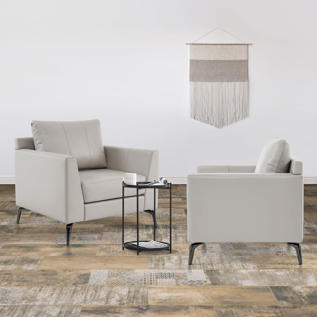 Modern Accent Chair Set of 2, Faux Leather Armchair with Sloped Arms, Comfortable Living Room, Office, Reception, or Waiting Room Seating (2, Beige)