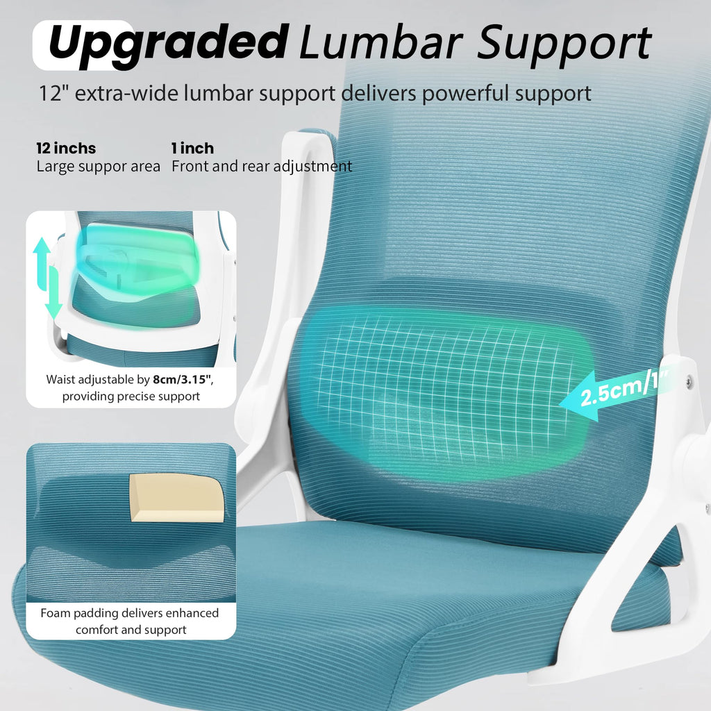 Ergonomic Office Chair, 400 LBS Computer Chairs with Adjustable Lumbar Support, Breathable Mesh Desk Chair Ergonomic with Thickened Cushion, Comfy Home Office Desk Chair (Lake Blue)