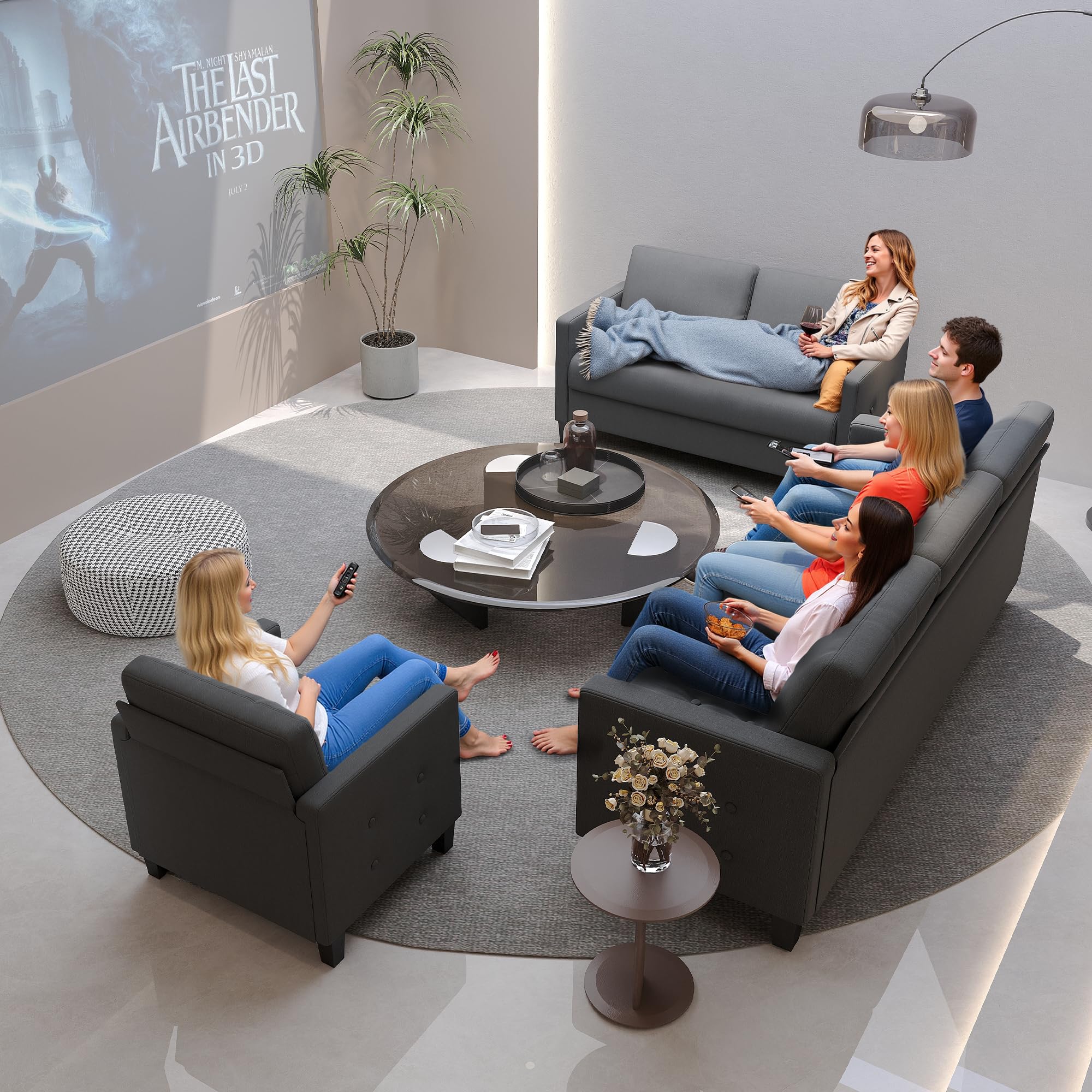 Comfy Loveseat Sofa Small Grey Couch, Small Love Seat Bedroom, Mid Century Modern Couches Living Room Dorm Office, 2 Seater Couch Deep Seat Sofas, 57”W (Dark Grey (Loveseat))