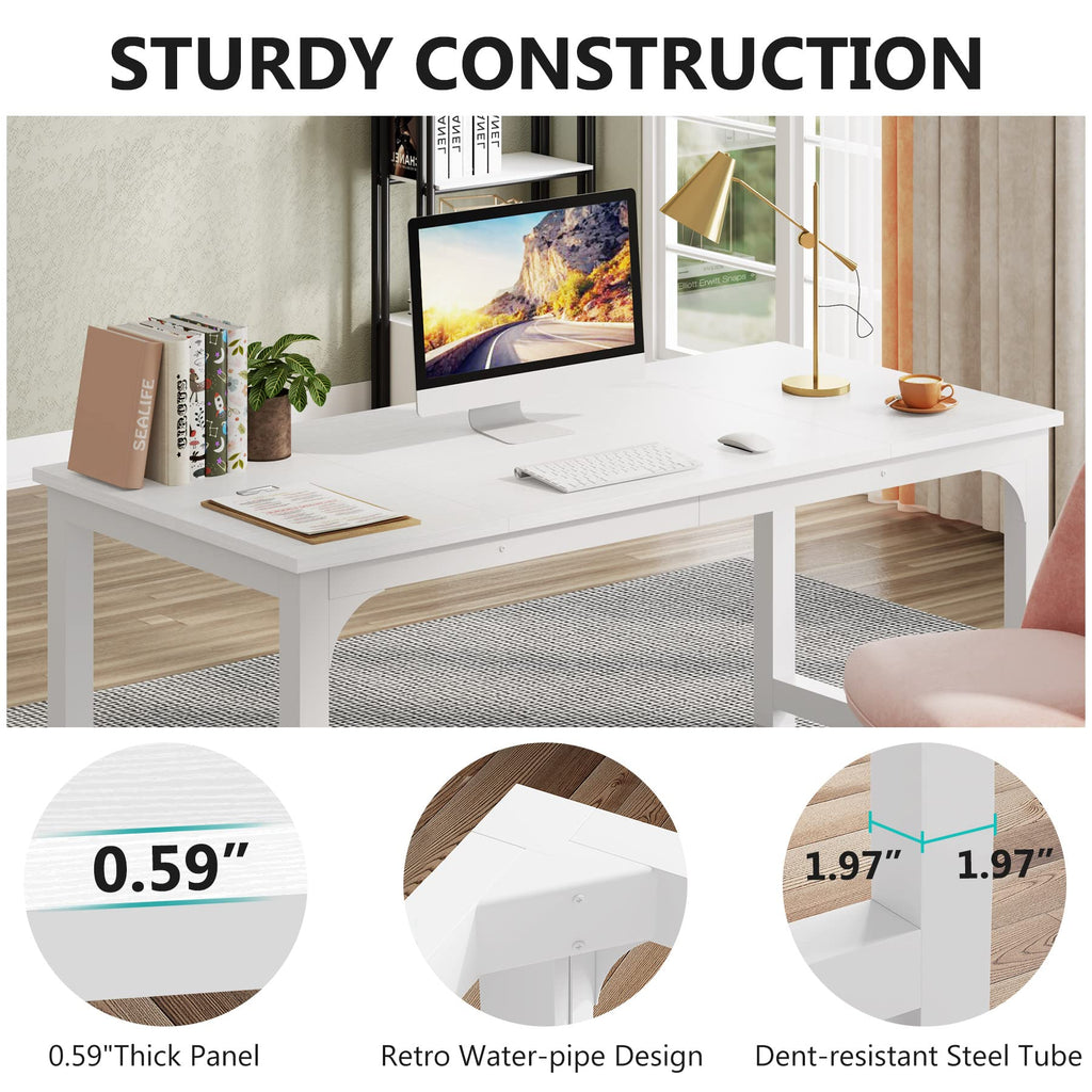 63”Executive Desk, Large Office Computer Desk with Thicken Frame, Modern Simple Workstation Business Furniture for Home Office, White