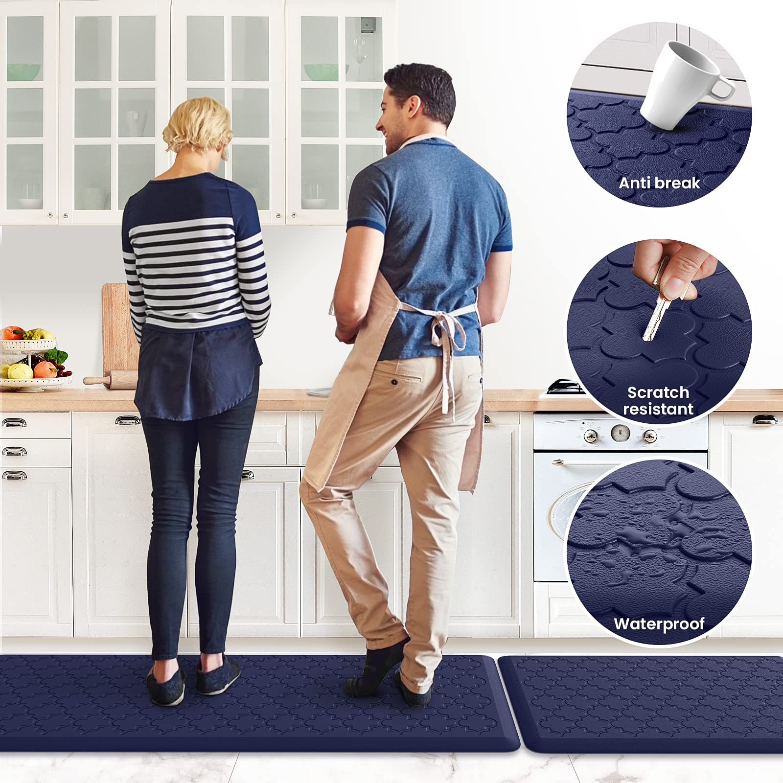 Mat [2 PCS] Cushioned Anti-Fatigue Floor Mat Water Resistant Non-Skid Kitchen Mats and Rugs Ergonomic Comfort Foam Kitchen Rugs Standing Mat for Floor Office Sink(Blue,17.3"x28"+17.3"x60")